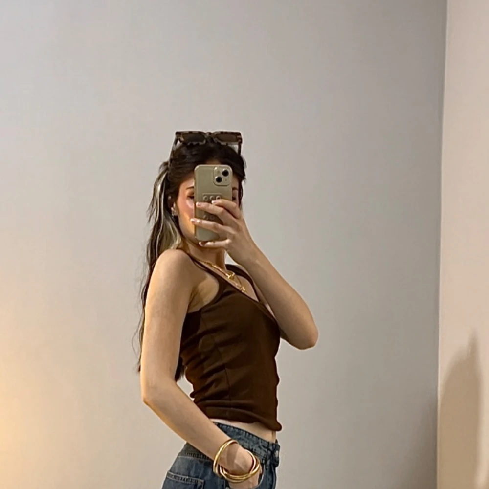 İnce Askılı Biyeli Atlet - Kahverengi