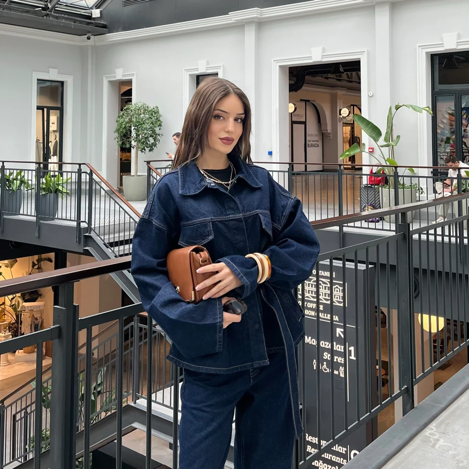 Belden Bağlamalı Denim Takım