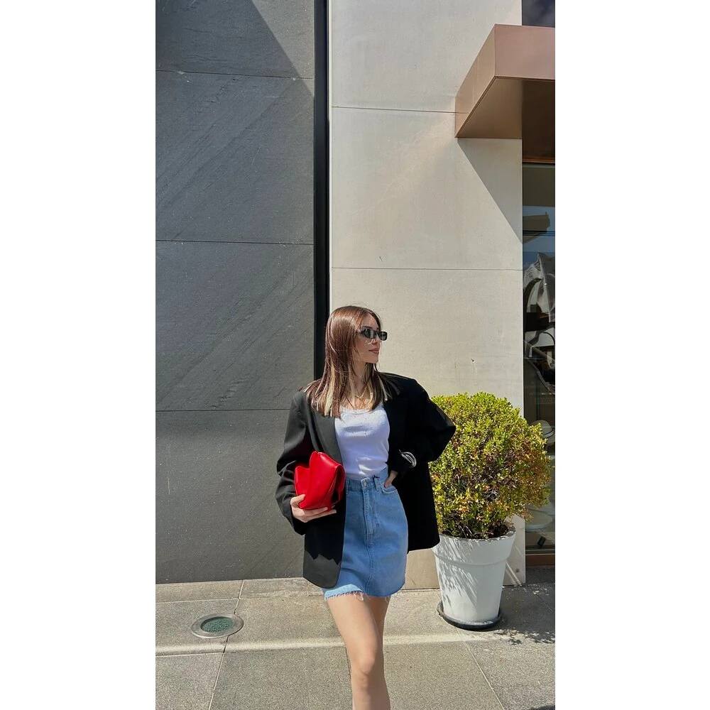 Kısa Denim Etek Light Blue