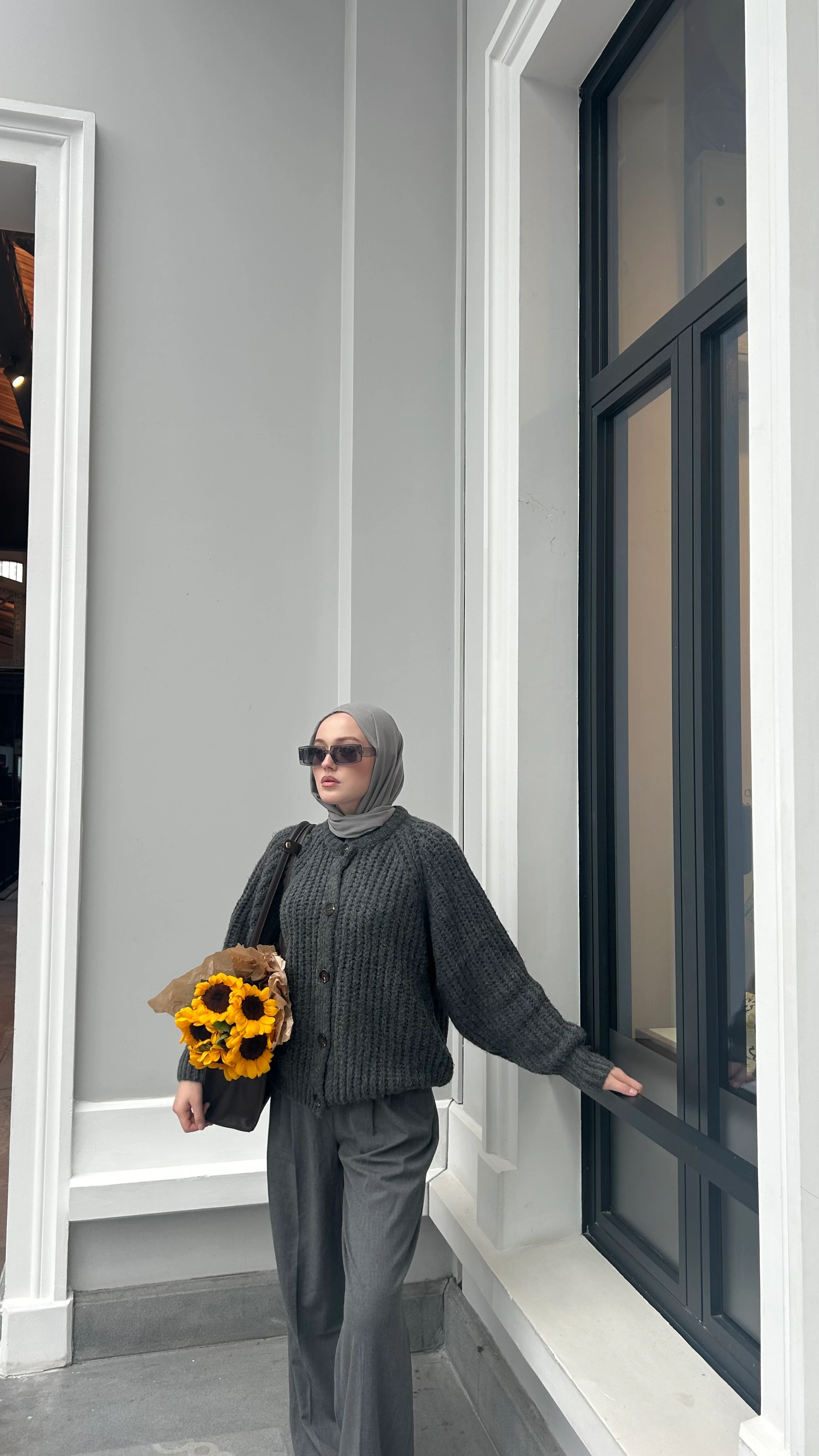 Düğmeli Selanik Örgü Antrasit Hırka 