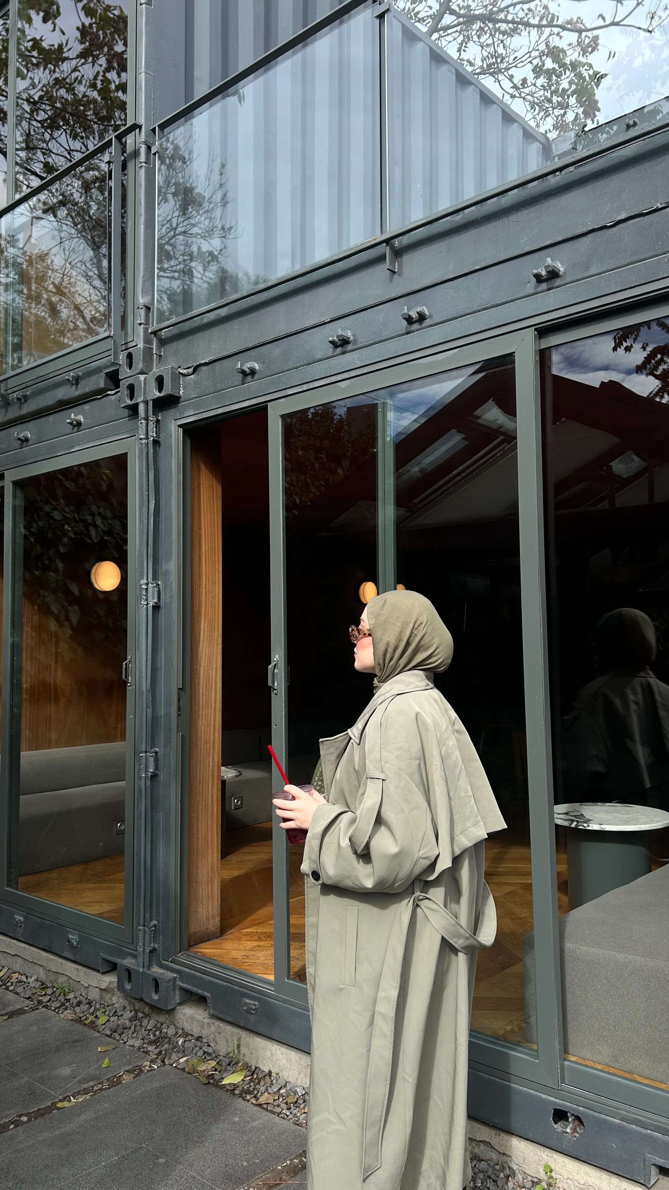 Oversize Uzun Kuşaklı Trençkot-Haki