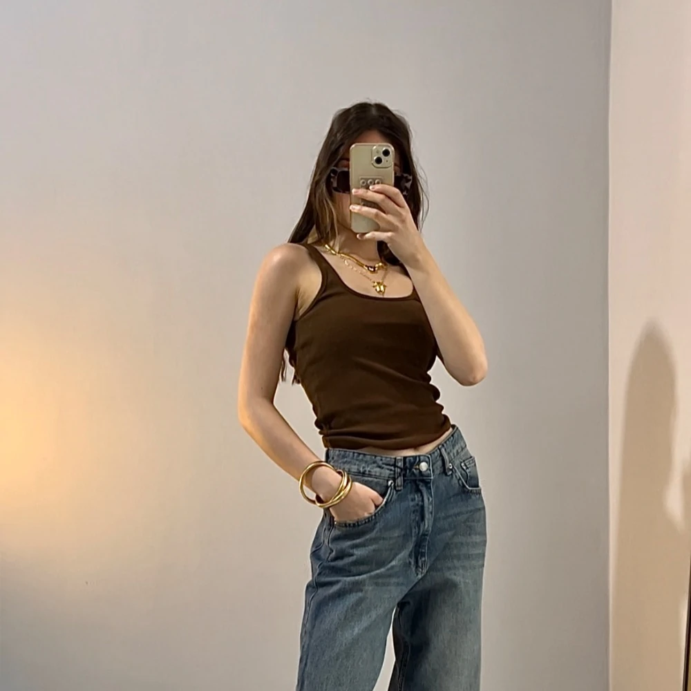 İnce Askılı Biyeli Atlet - Kahverengi