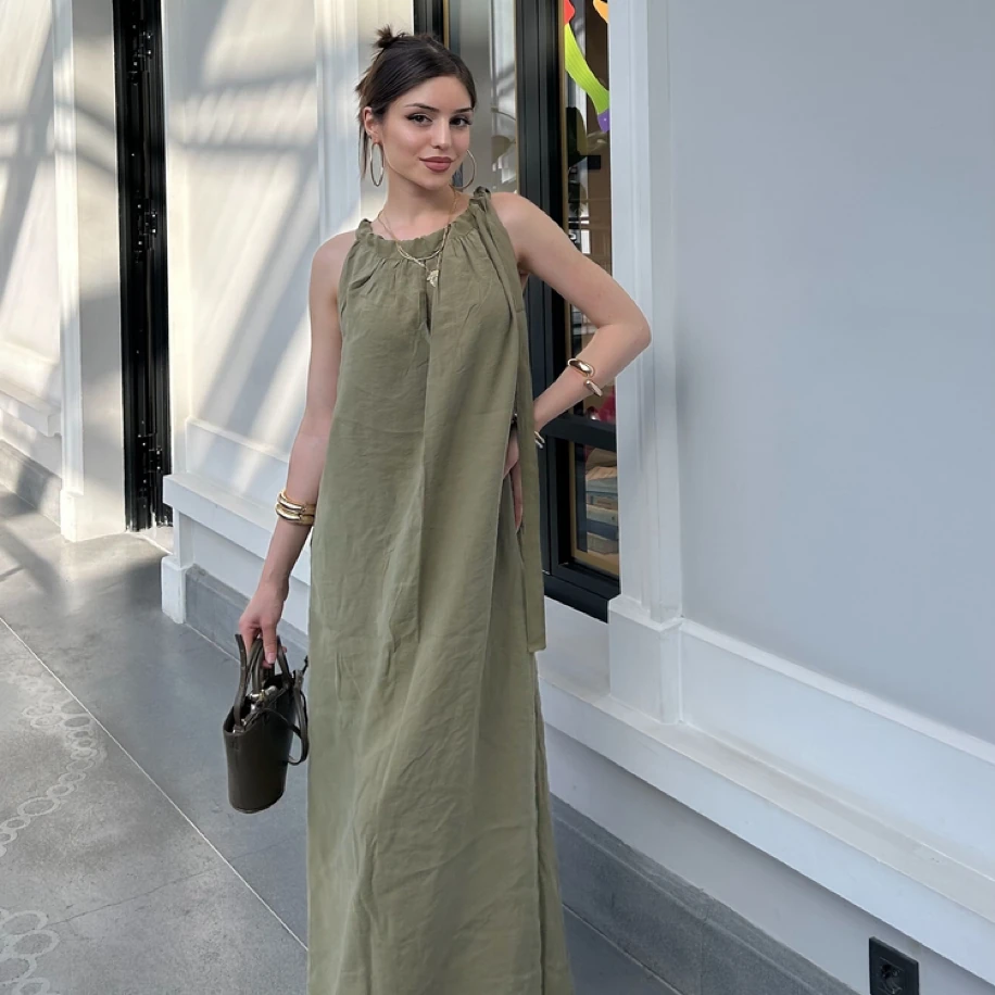 Haki Omuzdan Bağlamalı Elbise