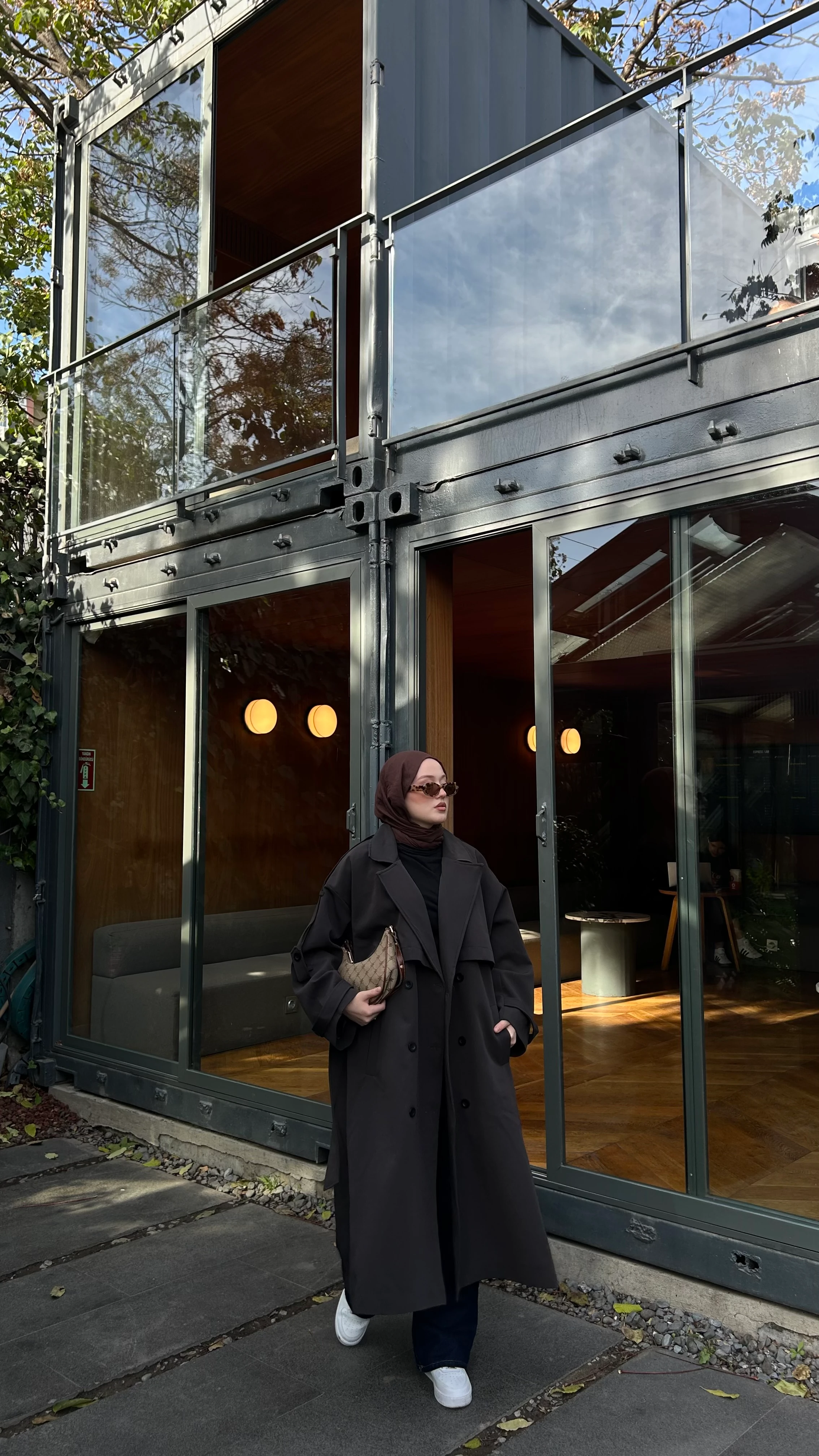 Oversize Uzun Kuşaklı Trençkot-Acı Kahve