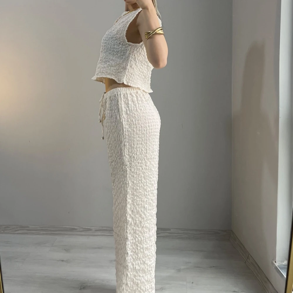 Kadın Krem Renk Şardonlu Dokulu İkili Takım