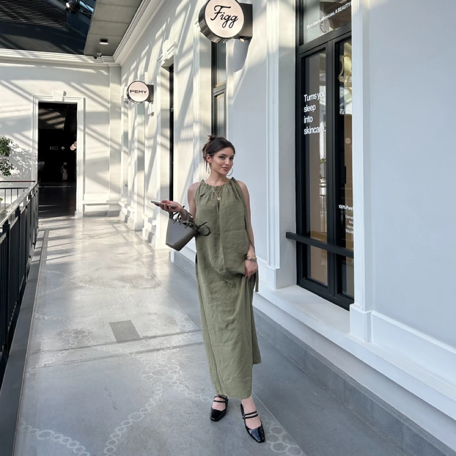 Haki Omuzdan Bağlamalı Elbise