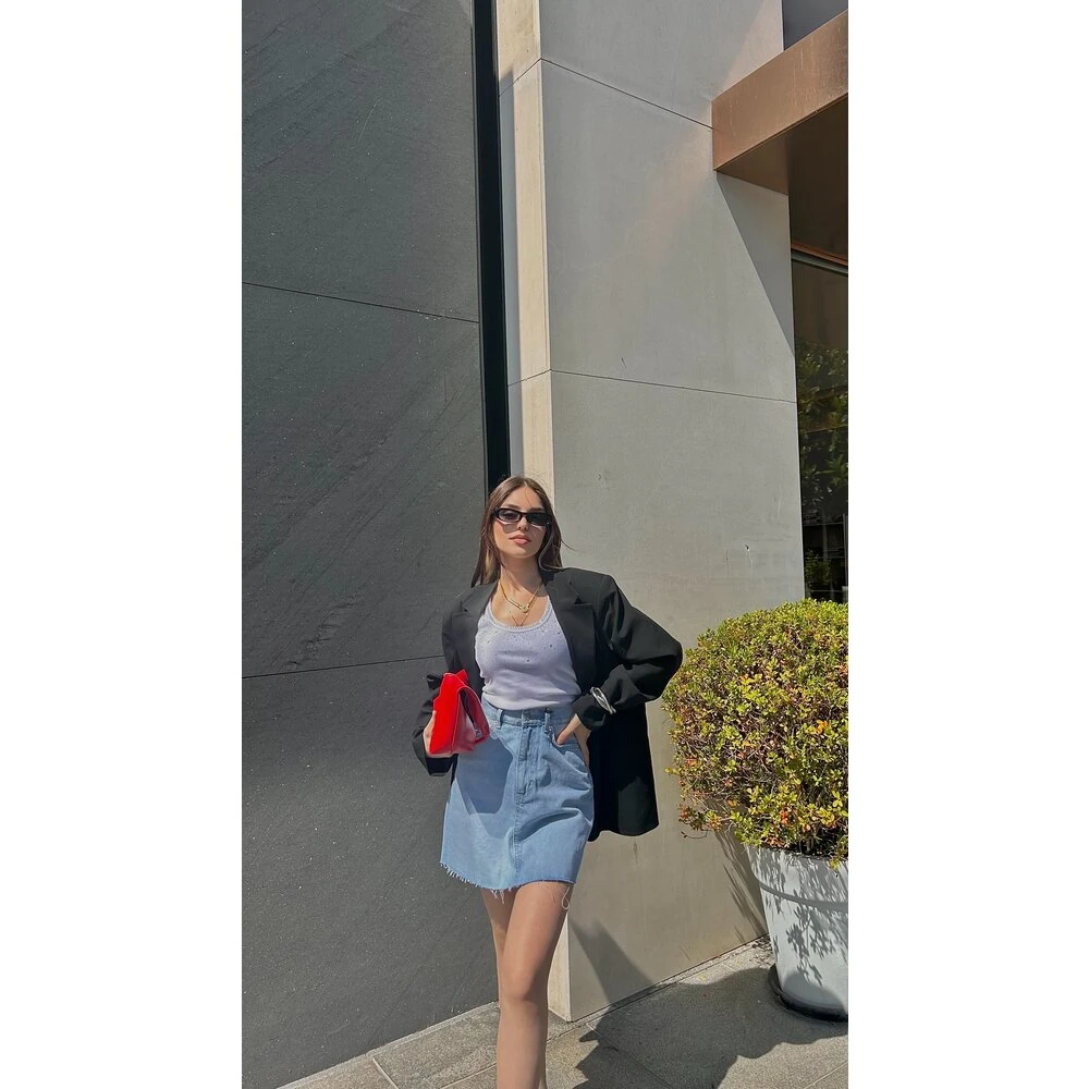 Kısa Denim Etek Light Blue