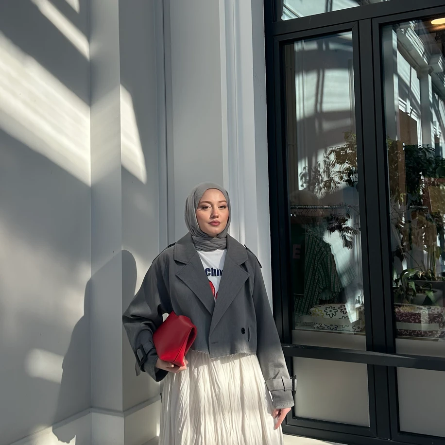 Koyu Gri Kısa Trençkot