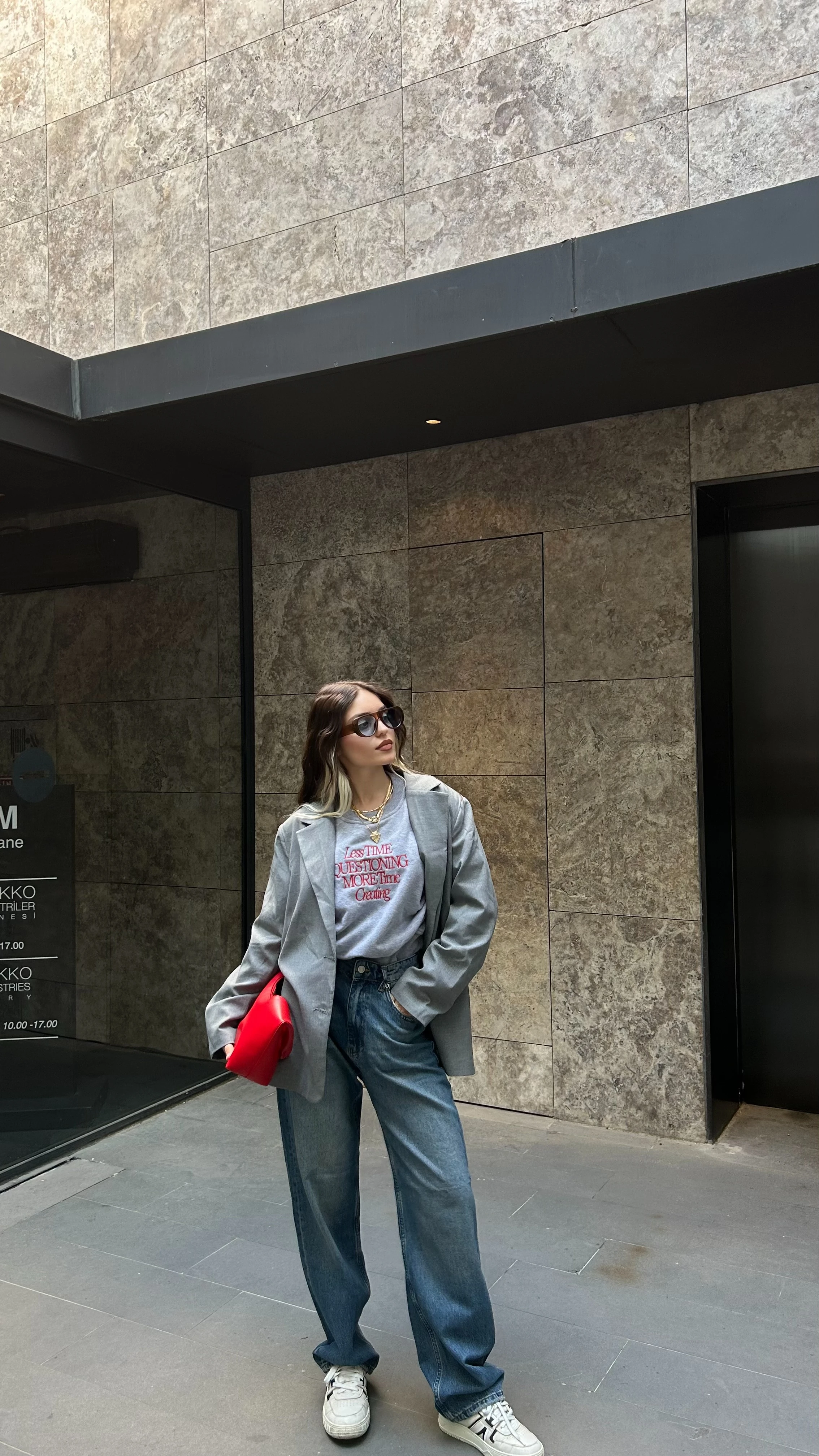 Oversize Blazer Ceket - Gri