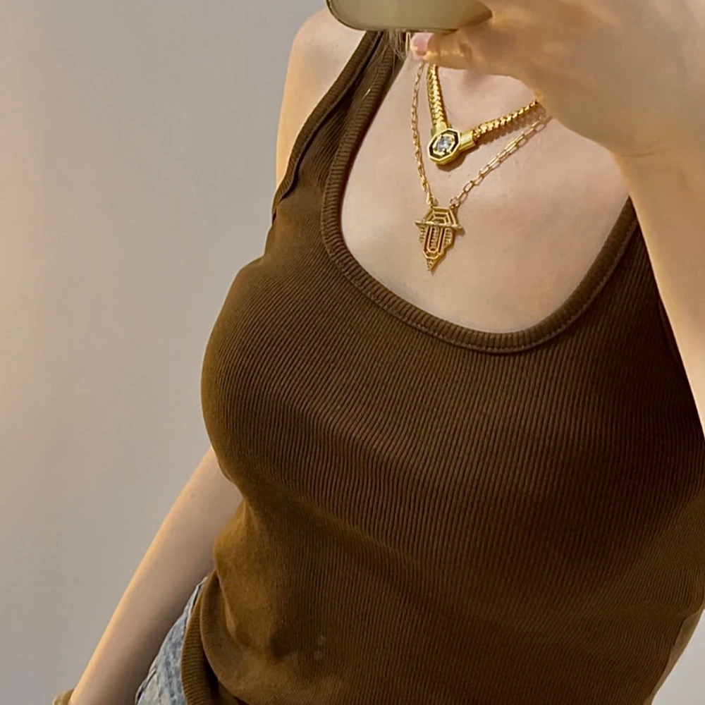 İnce Askılı Biyeli Atlet - Kahverengi