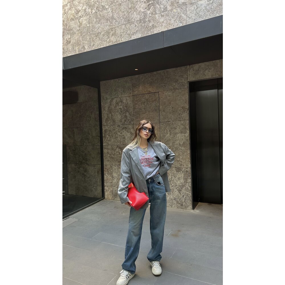 Oversize Blazer Ceket - Gri
