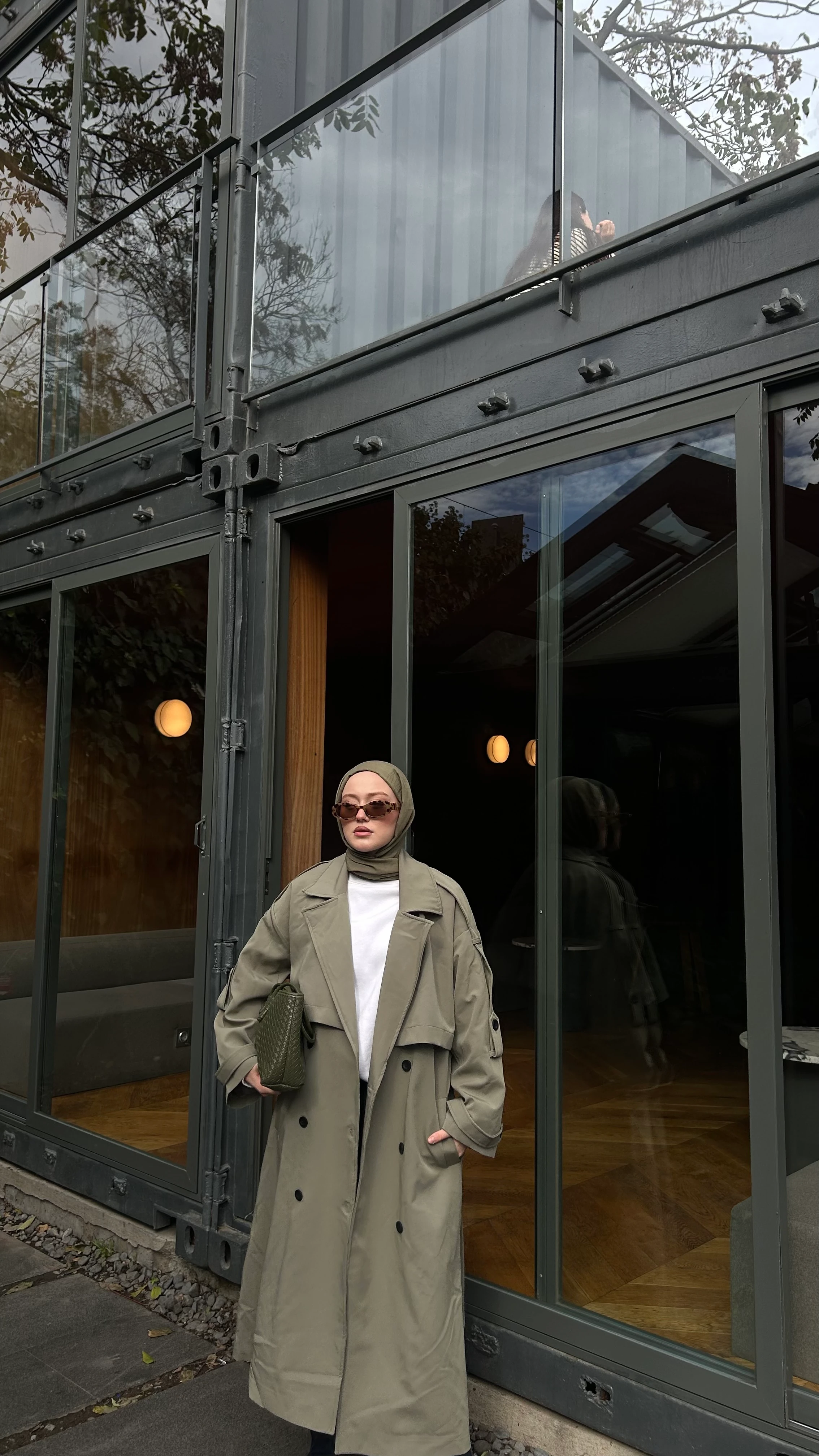 Oversize Uzun Kuşaklı Trençkot-Haki