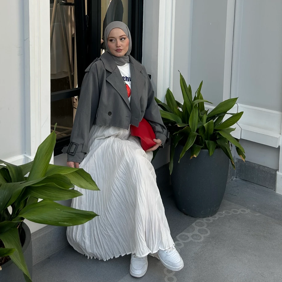 Beyaz Vual Crush Etek