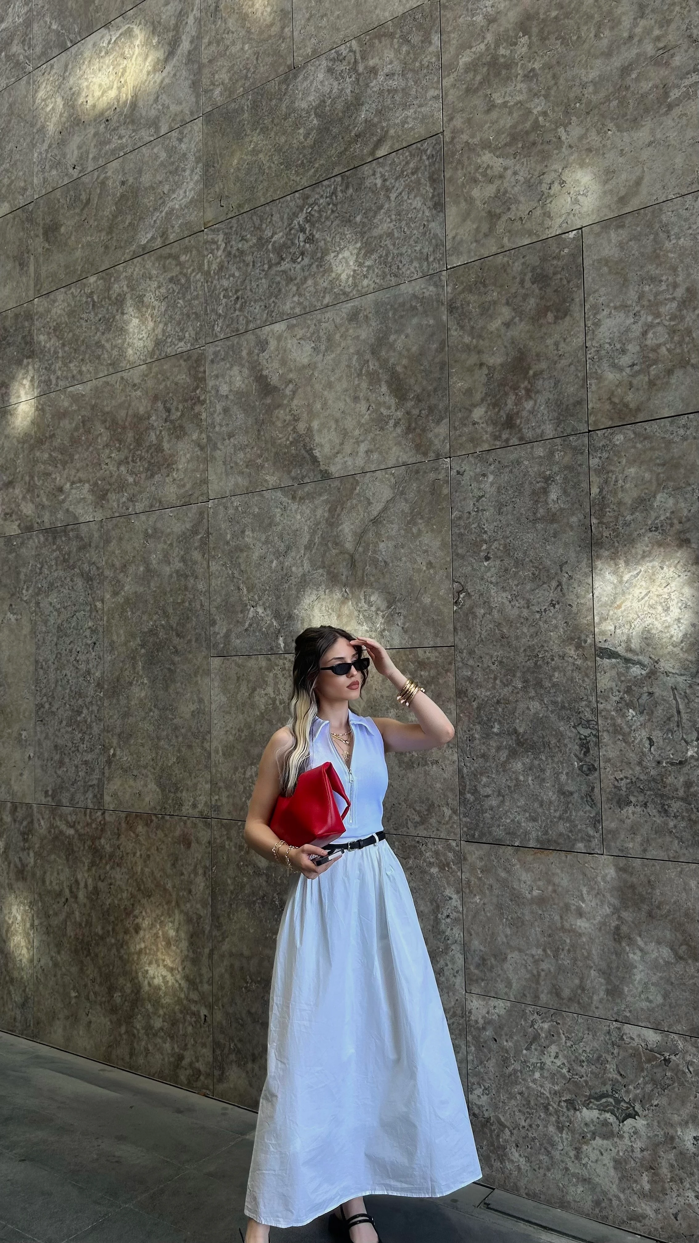 Rhea Köprü Detay Uzun Ekru Etek