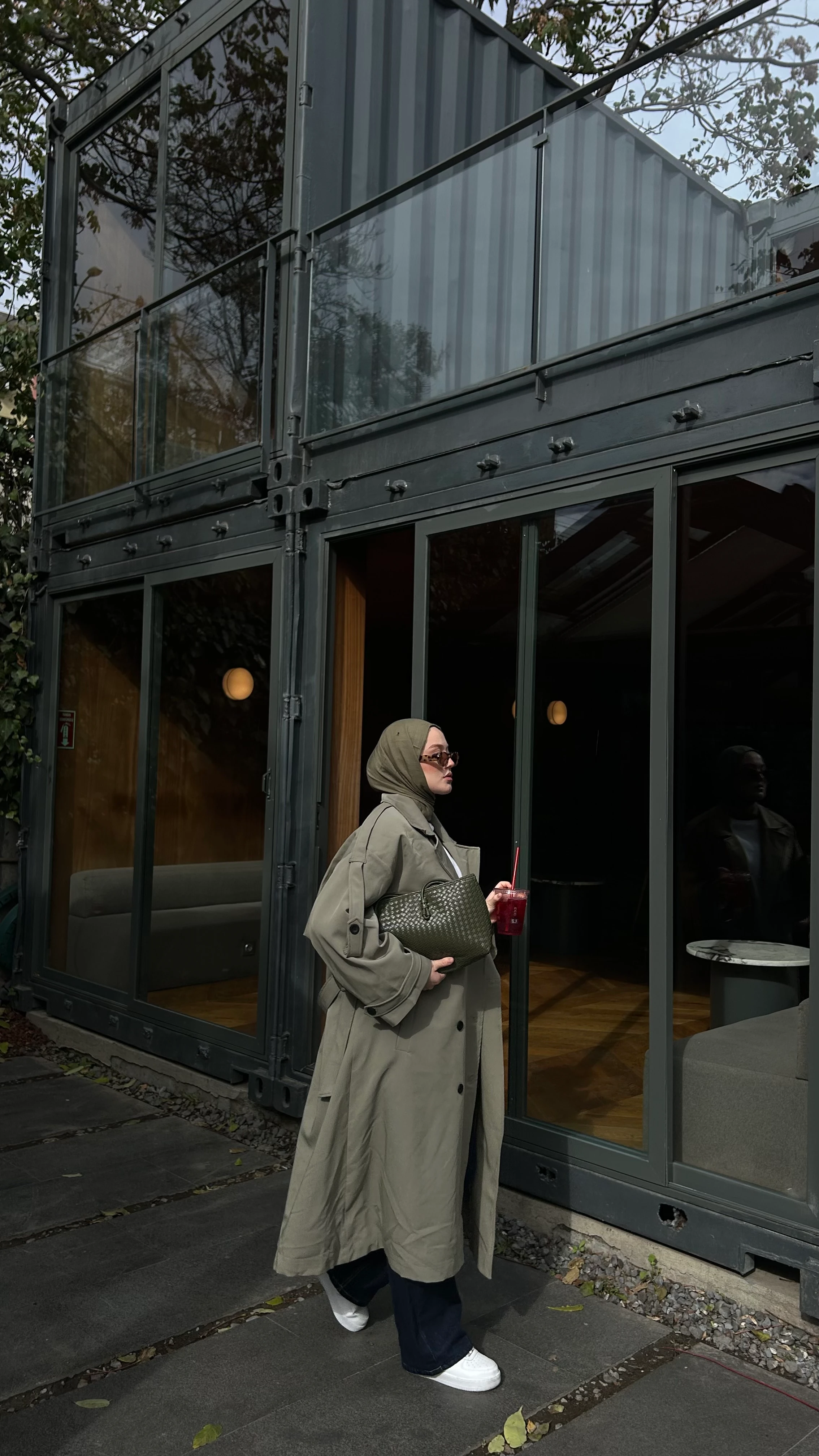 Oversize Uzun Kuşaklı Trençkot-Haki