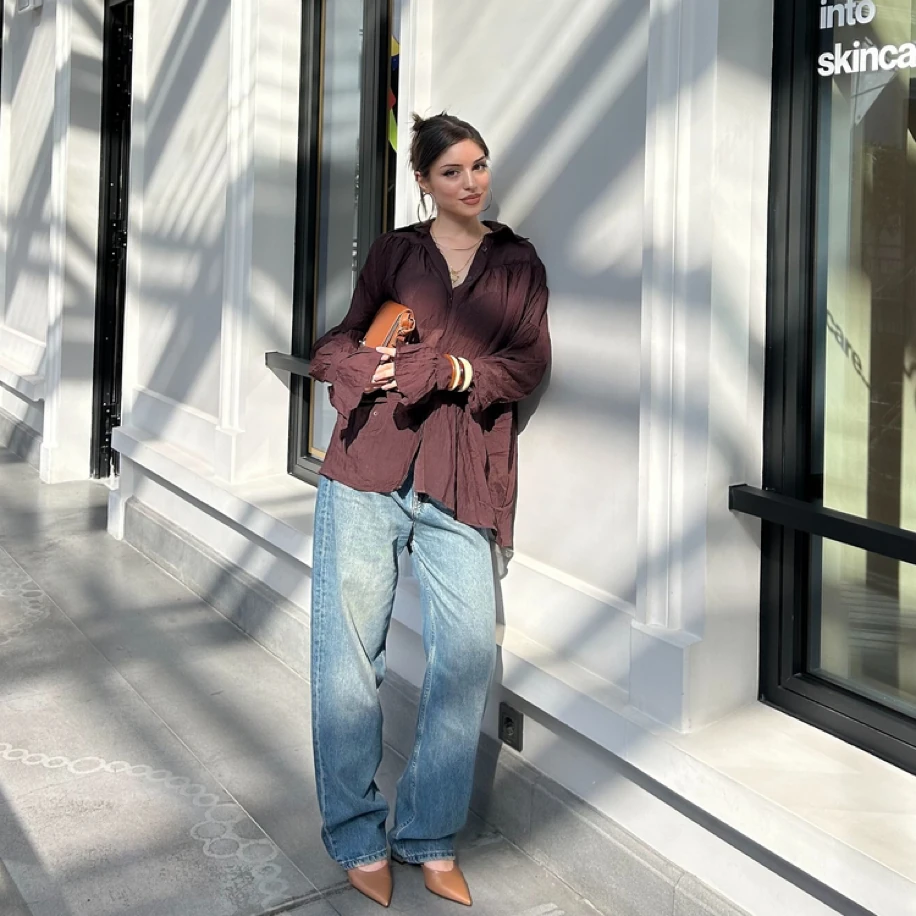 Kahverengi Tül Gömlek