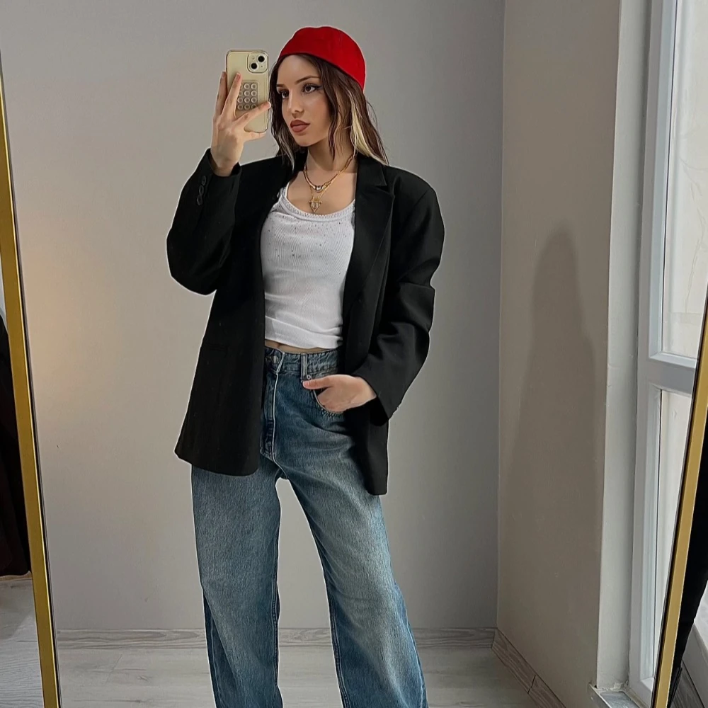 Yüksek Bel Bol Paça Jean Pantolon