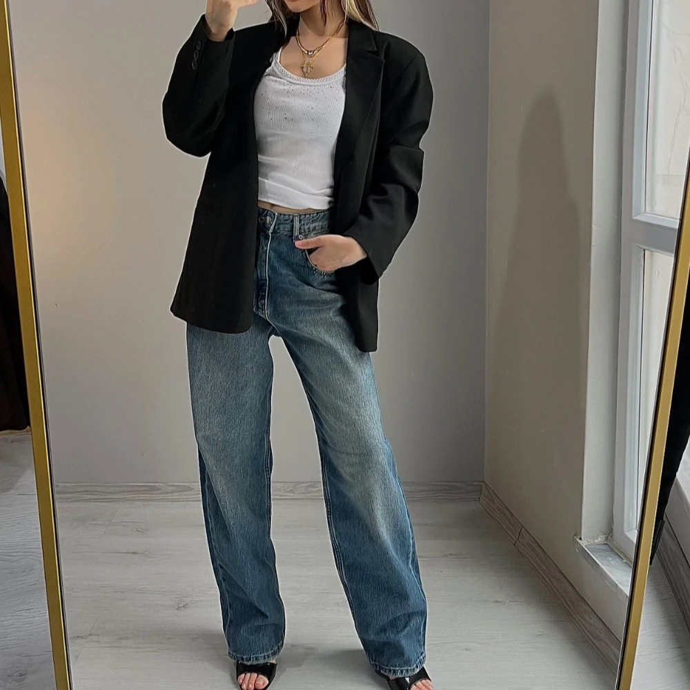 Yüksek Bel Bol Paça Jean Pantolon