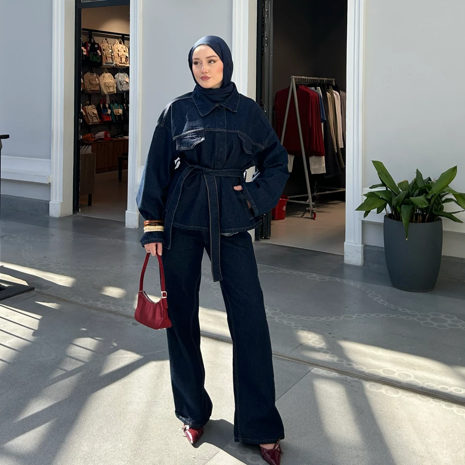 Belden Bağlamalı Denim Takım