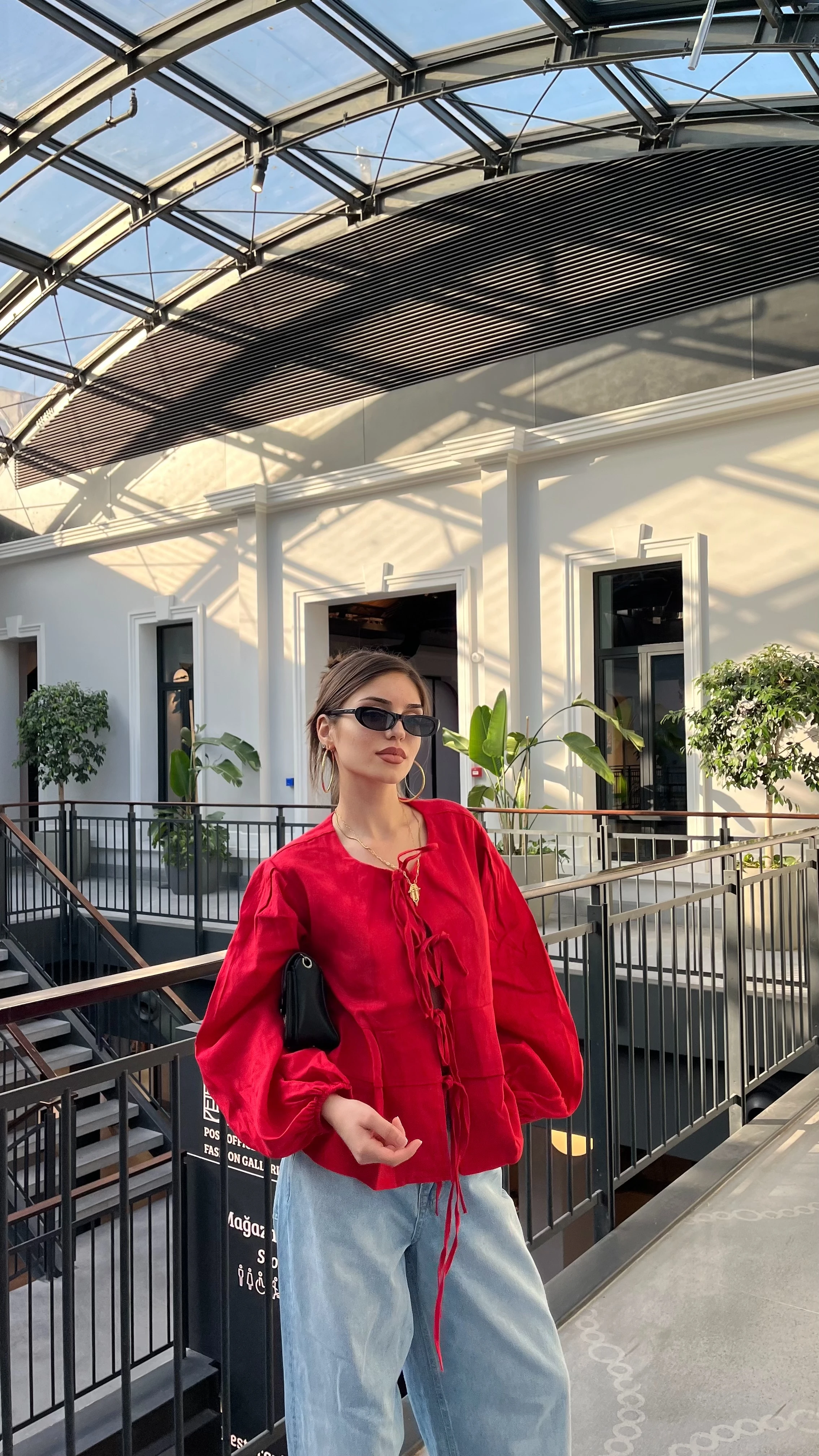 Kırmızı Costa Keten Bluz