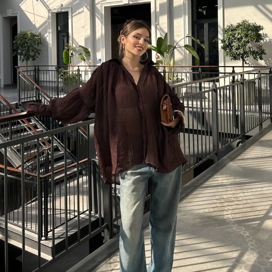 Kahverengi Tül Gömlek