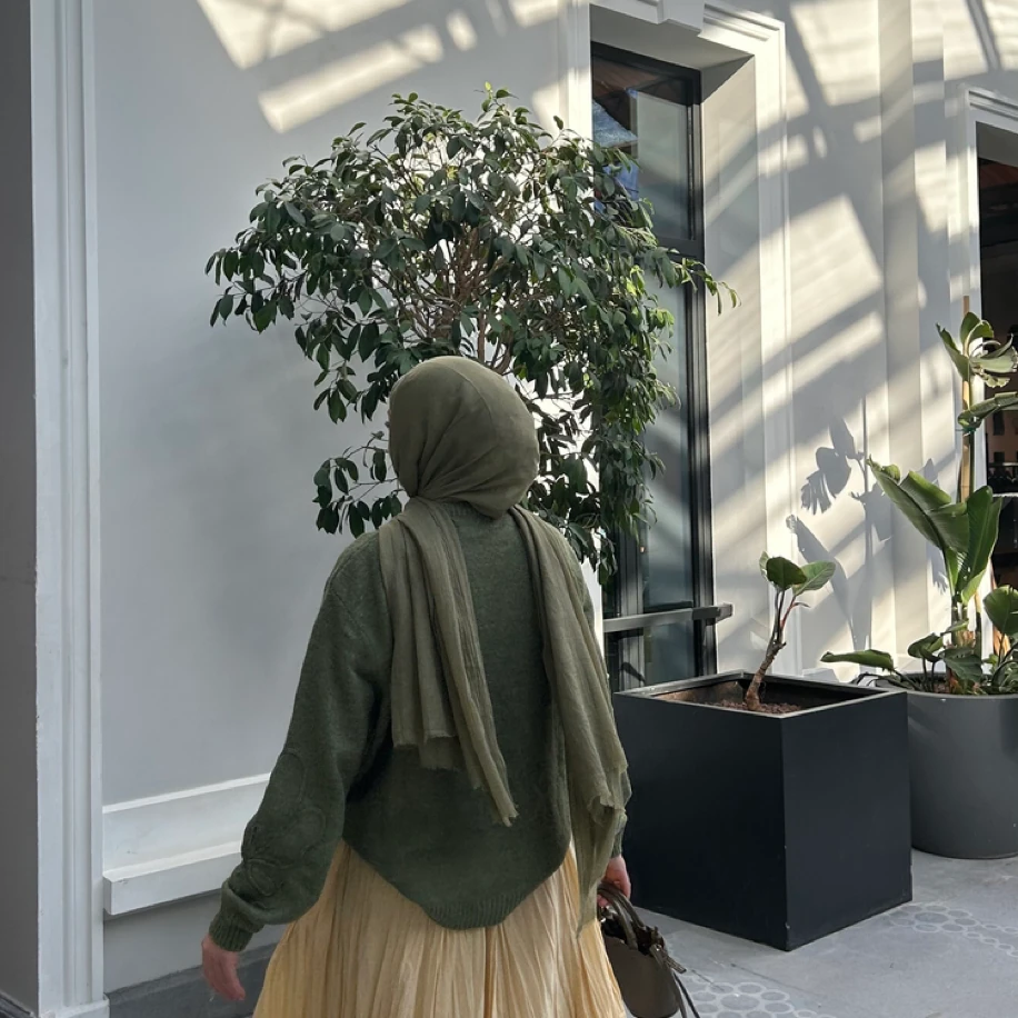 Çiçek Desenli Oversize Triko Kazak - Haki