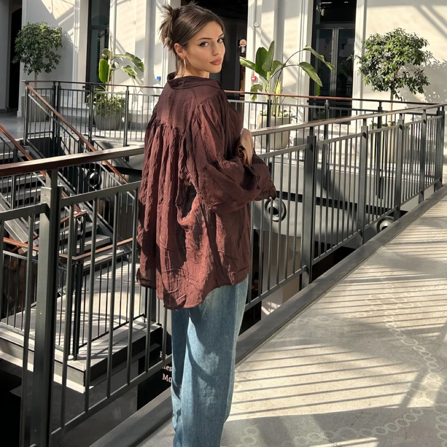 Kahverengi Tül Gömlek