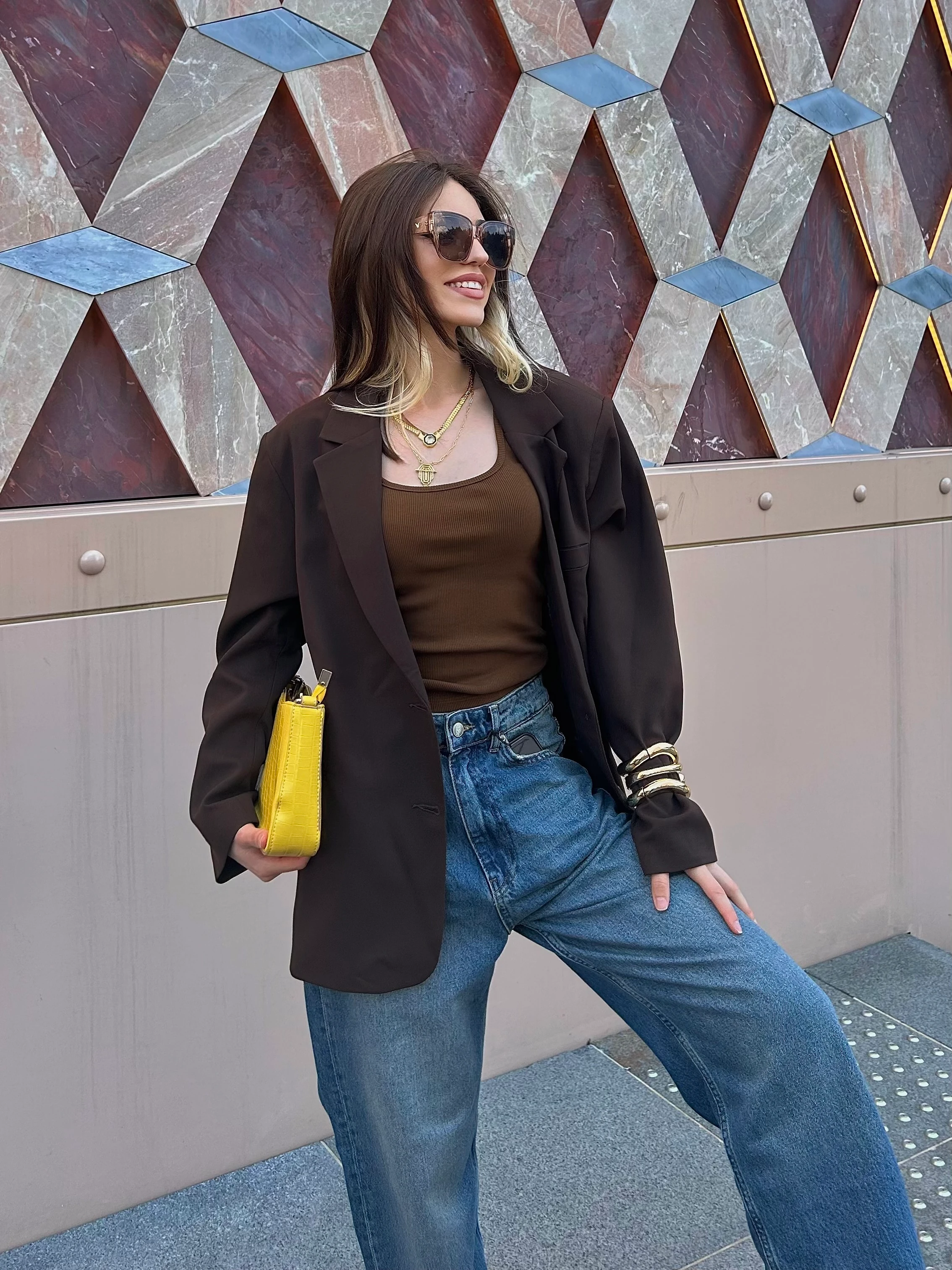 Oversize Blazer Ceket - Kahverengi