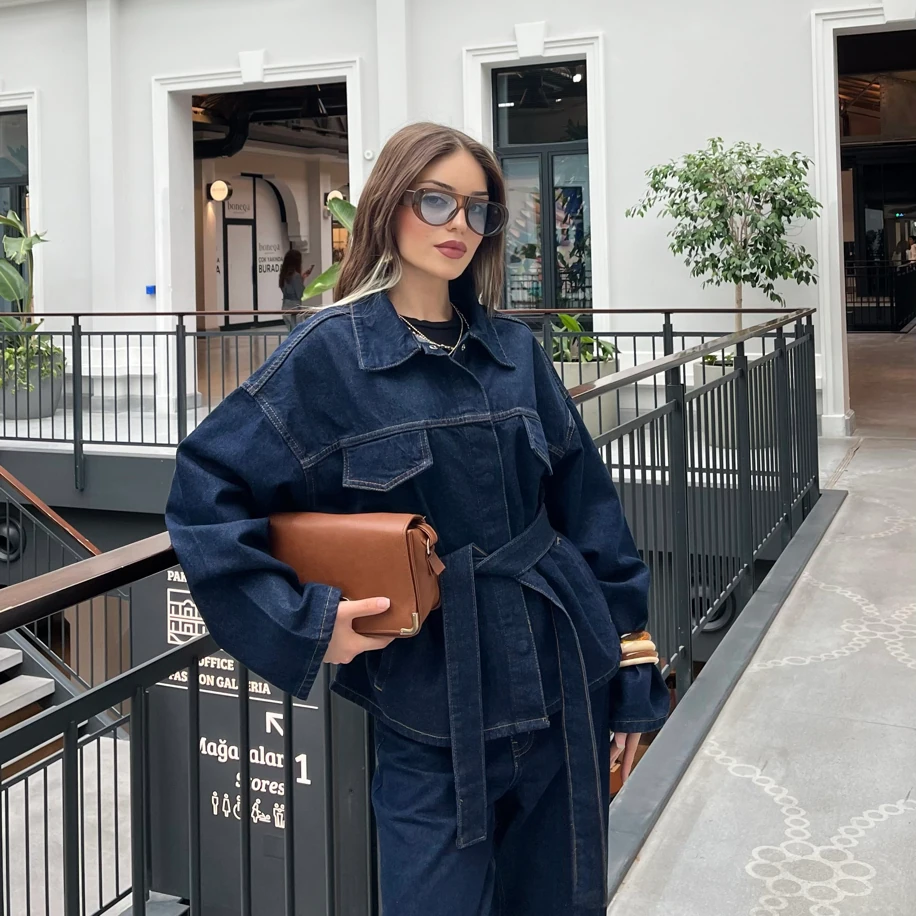 Belden Bağlamalı Denim Takım