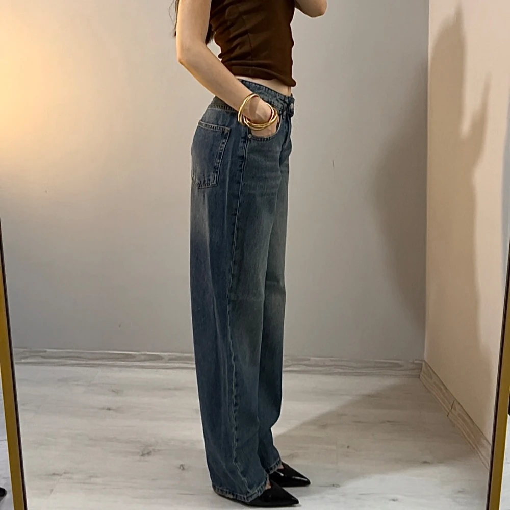 Yüksek Bel Bol Paça Jean Pantolon