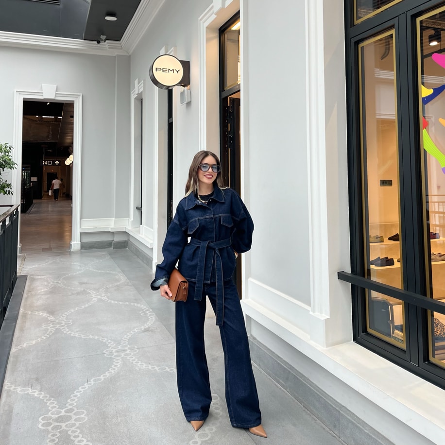 Belden Bağlamalı Denim Takım