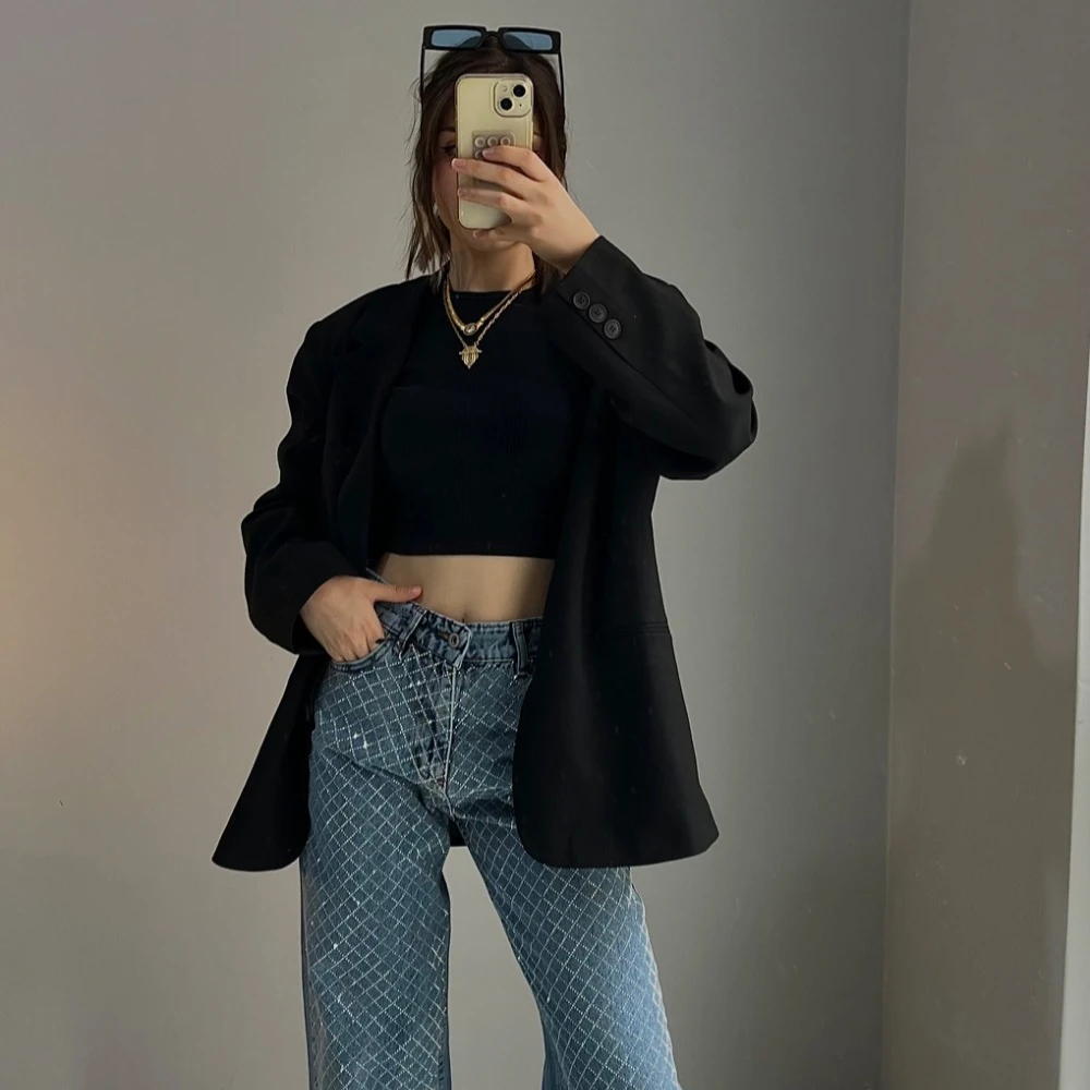 Taşlı Salaş Jean Pantolon