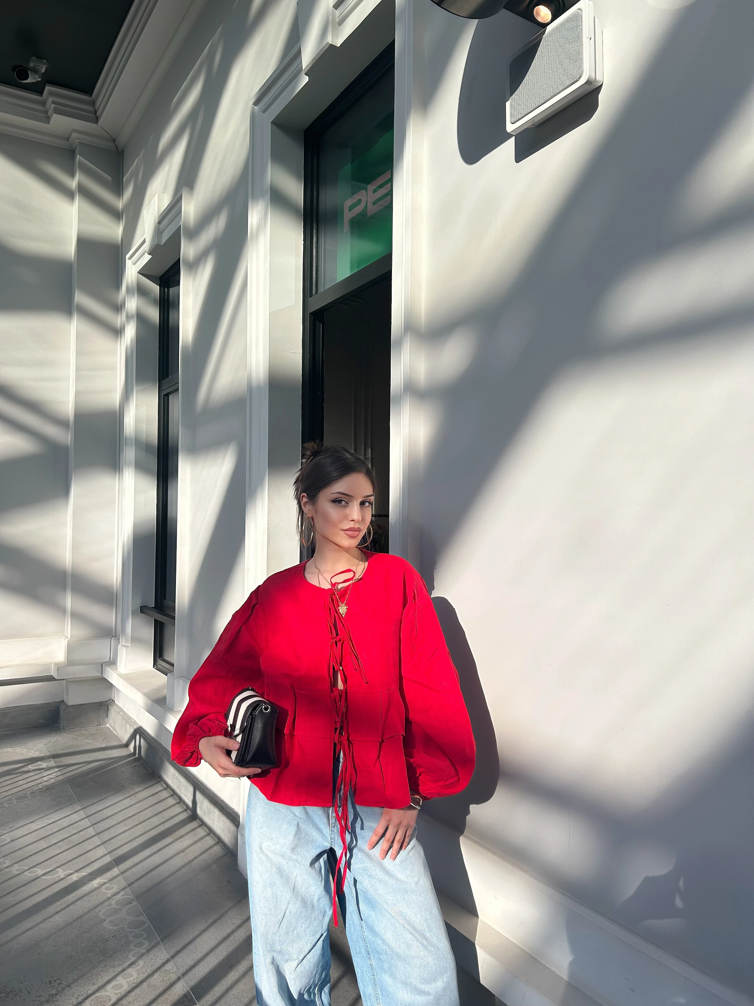 Kırmızı Costa Keten Bluz