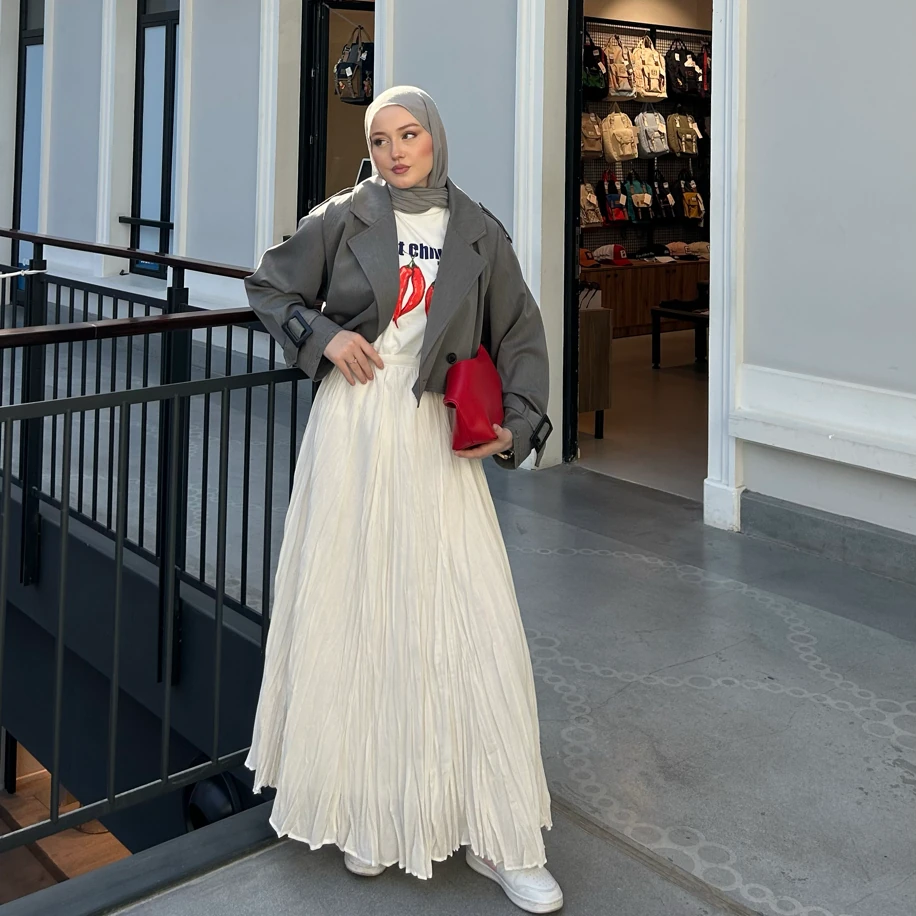 Beyaz Vual Crush Etek