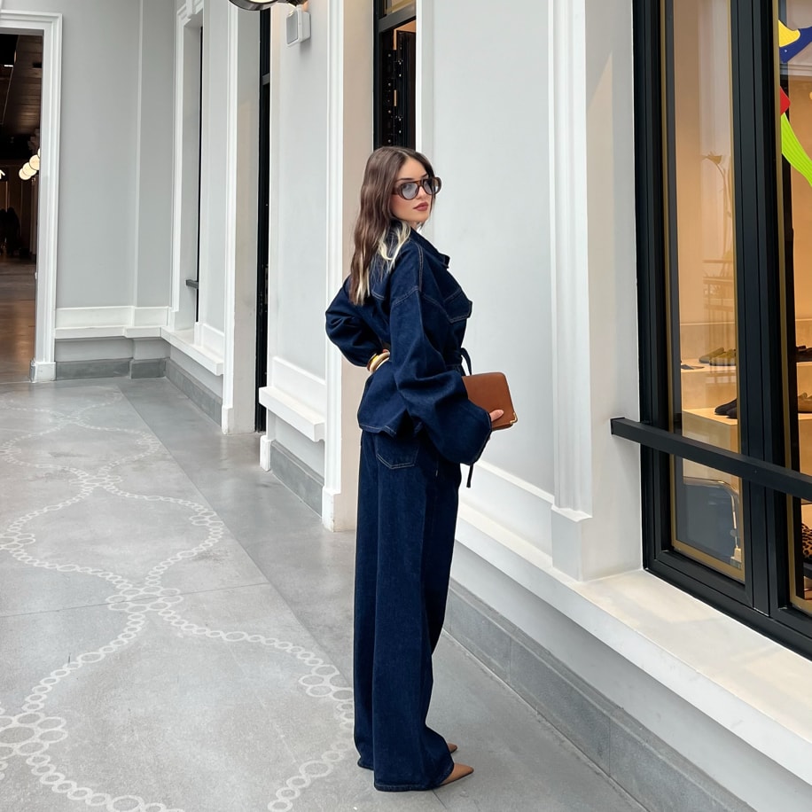 Belden Bağlamalı Denim Takım