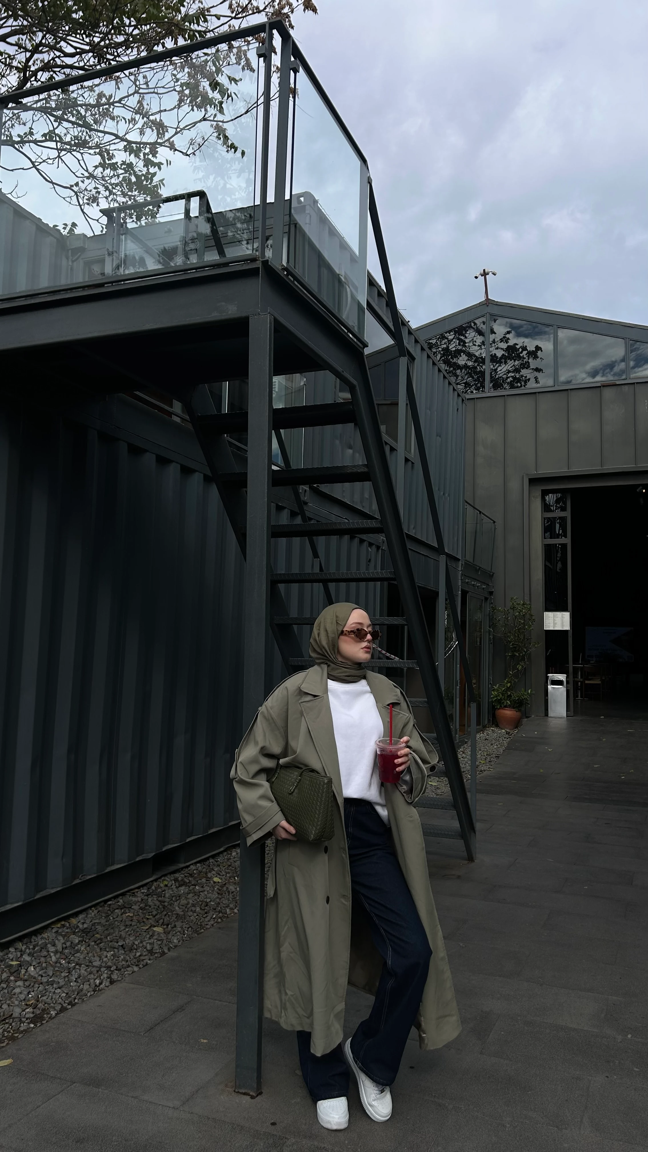 Oversize Uzun Kuşaklı Trençkot-Haki