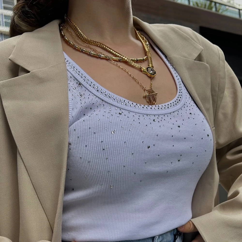 Dağınık Taşlı Atlet - Beyaz