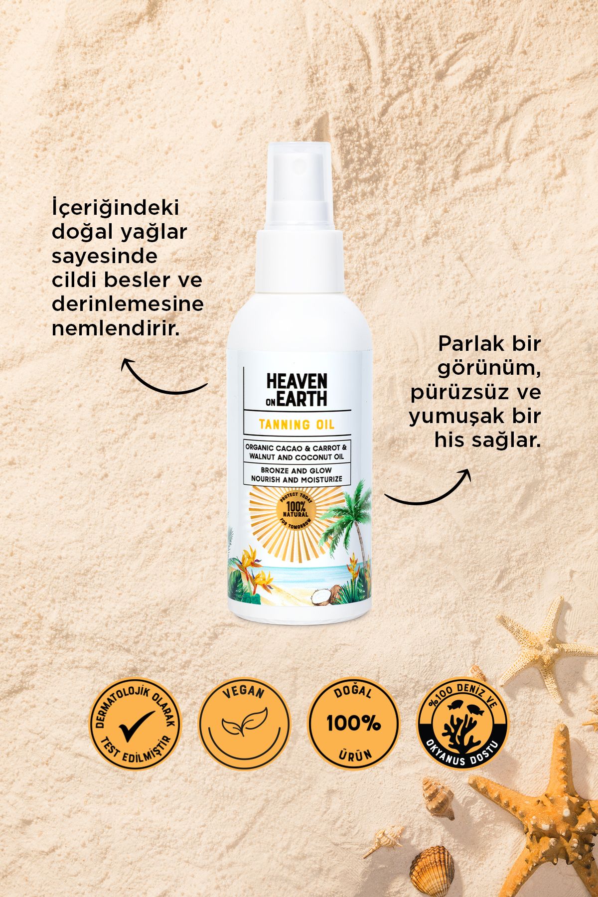 %100 Doğal ve organik içerikli Vegan Tanning Oil - Bronzlaştırıcı yağ 100 ml