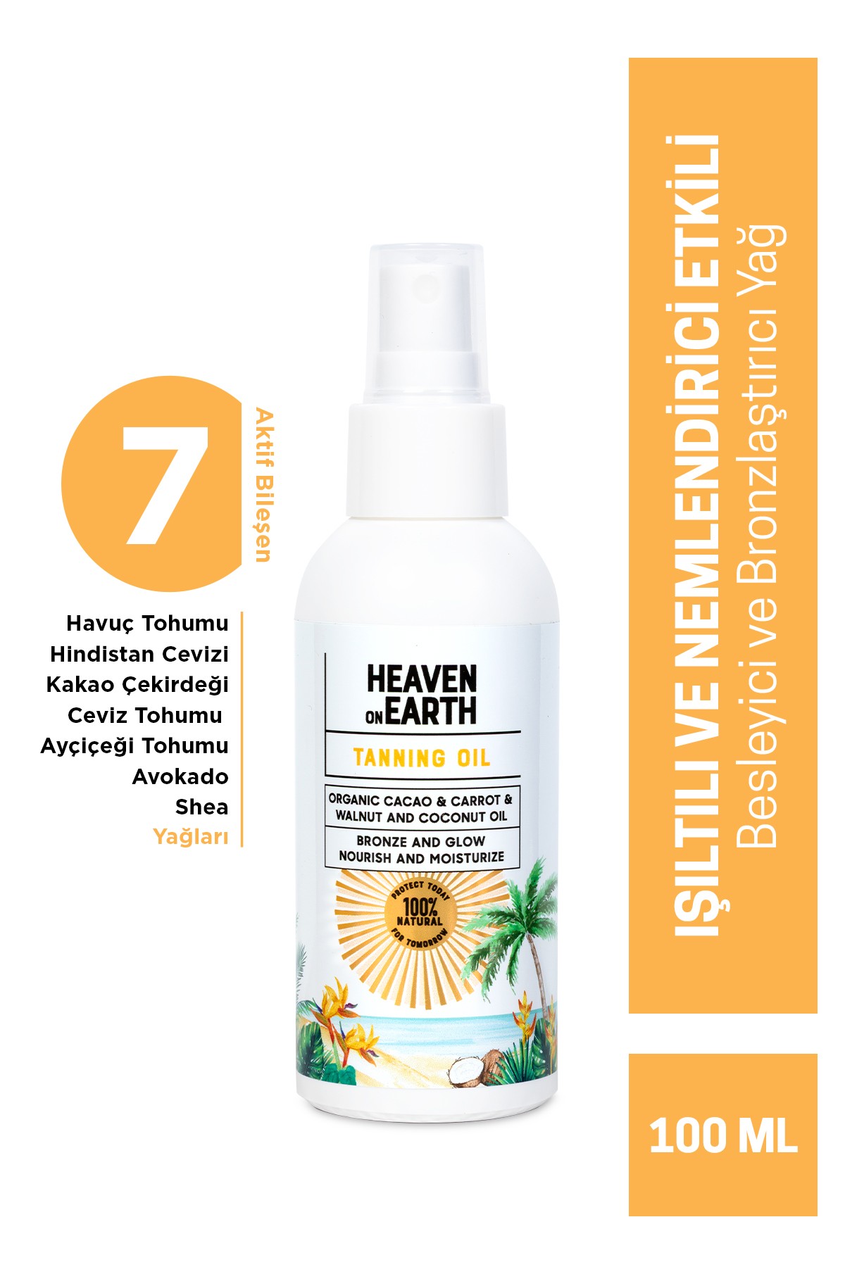 %100 Doğal ve organik içerikli Vegan Tanning Oil - Bronzlaştırıcı yağ 100 ml