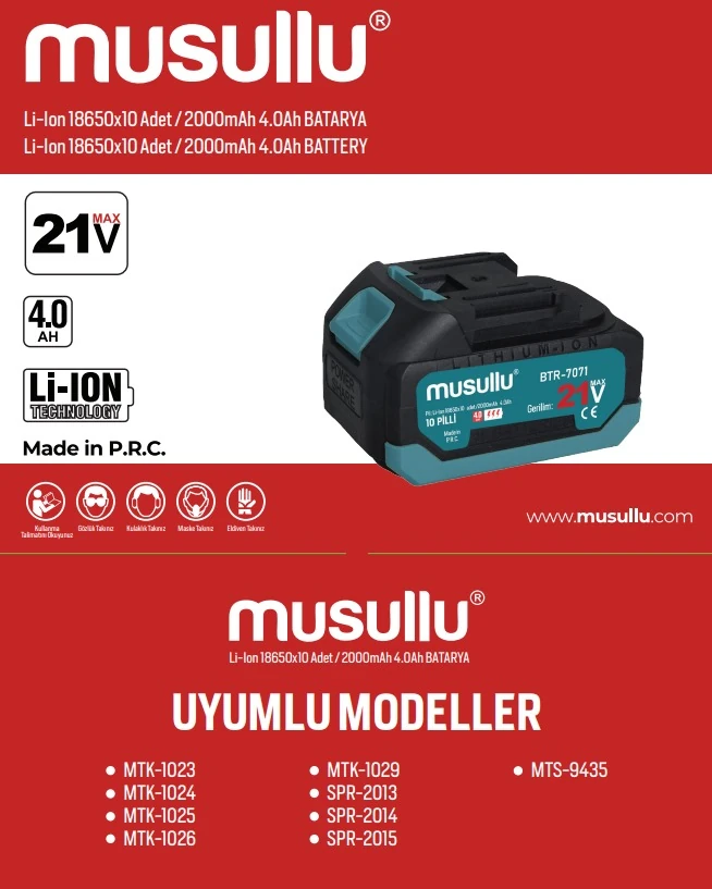 Musullu BTR-7071 El Aletleri Bataryası Li-Ion – 21V / 2000 mAh 4.0Ah