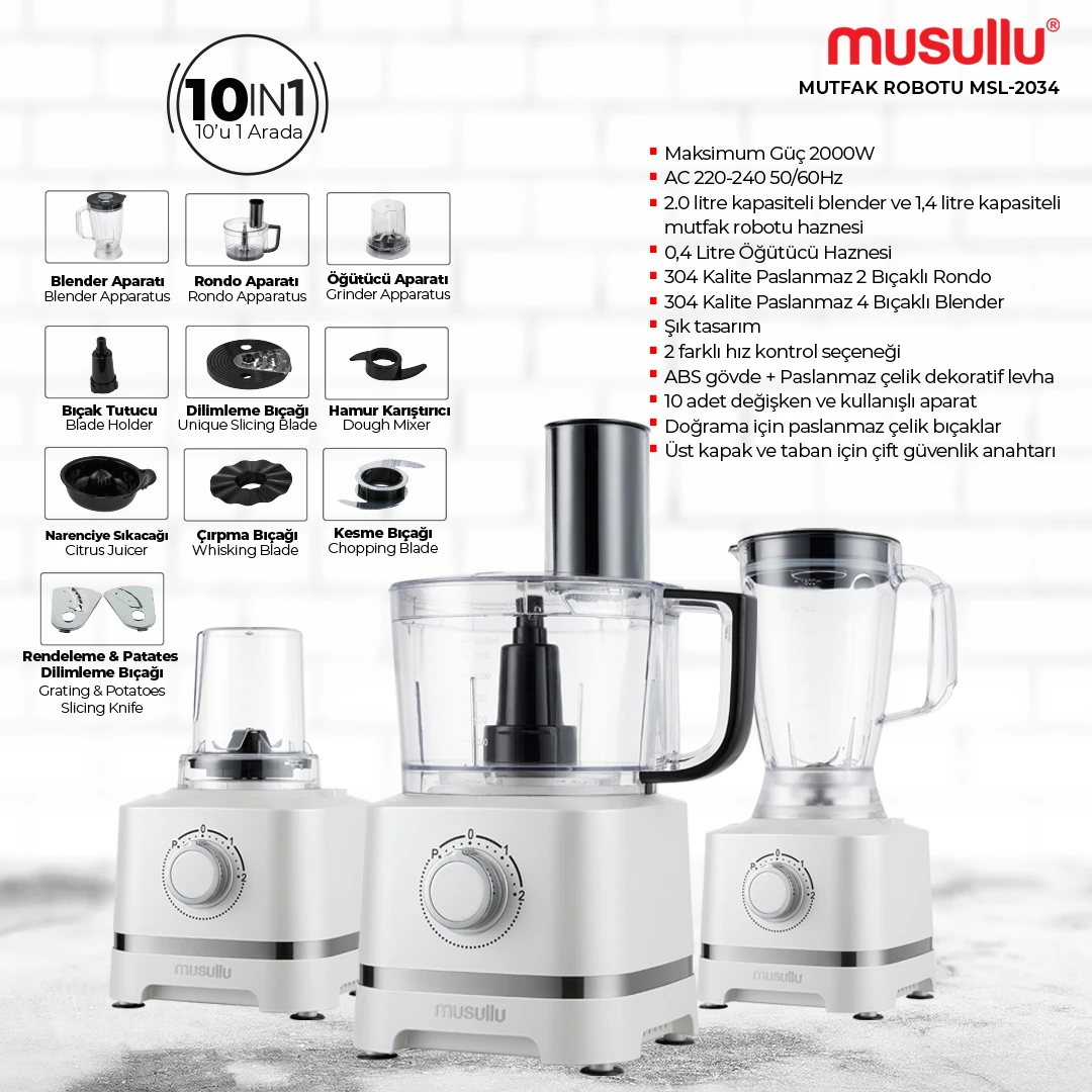 Musullu Mutfak Robotu 10 in 1 2000W MSL-2034
