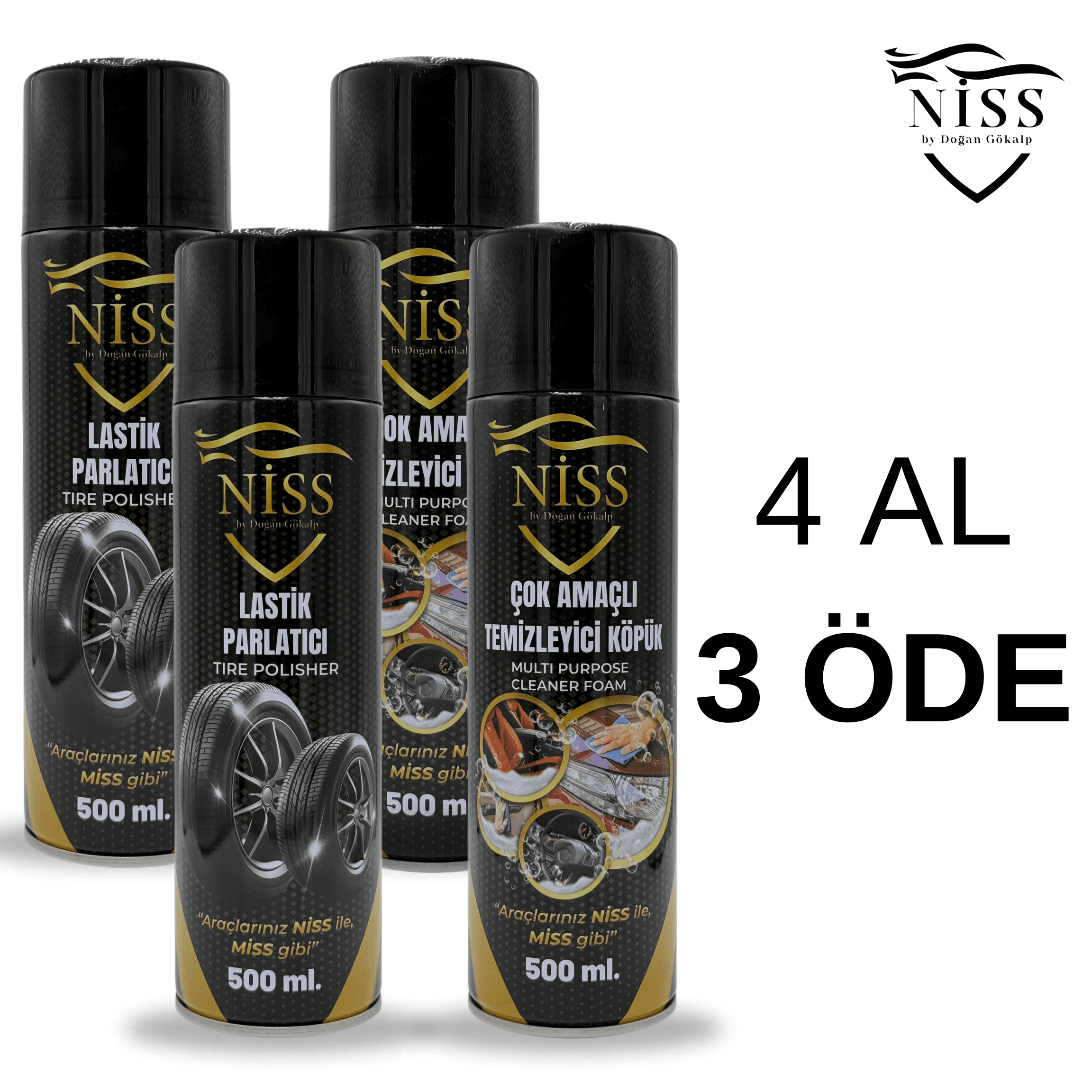 2 Adet Lastik Parlatıcı 500ml + 2 Adet Çok Amaçlı Temizleyici Köpük 500ml