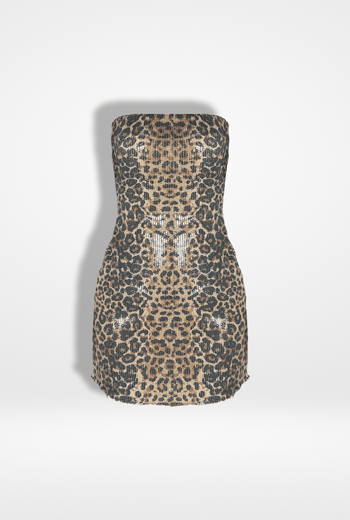 Leopar Mini Pul Payet Straplez Elbise