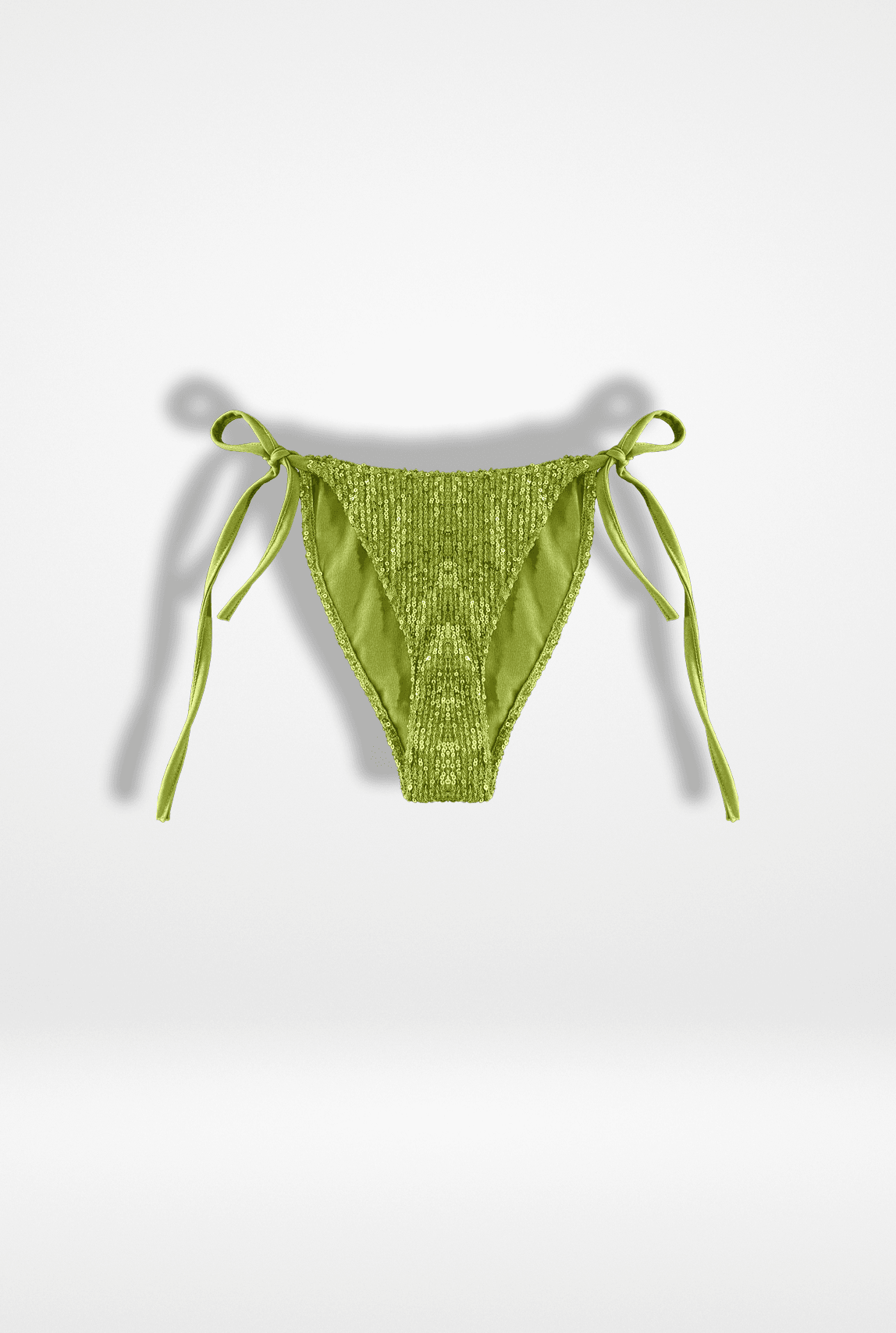 Yağ Yeşili Pul Payet Bağcıklı Bikini Altı