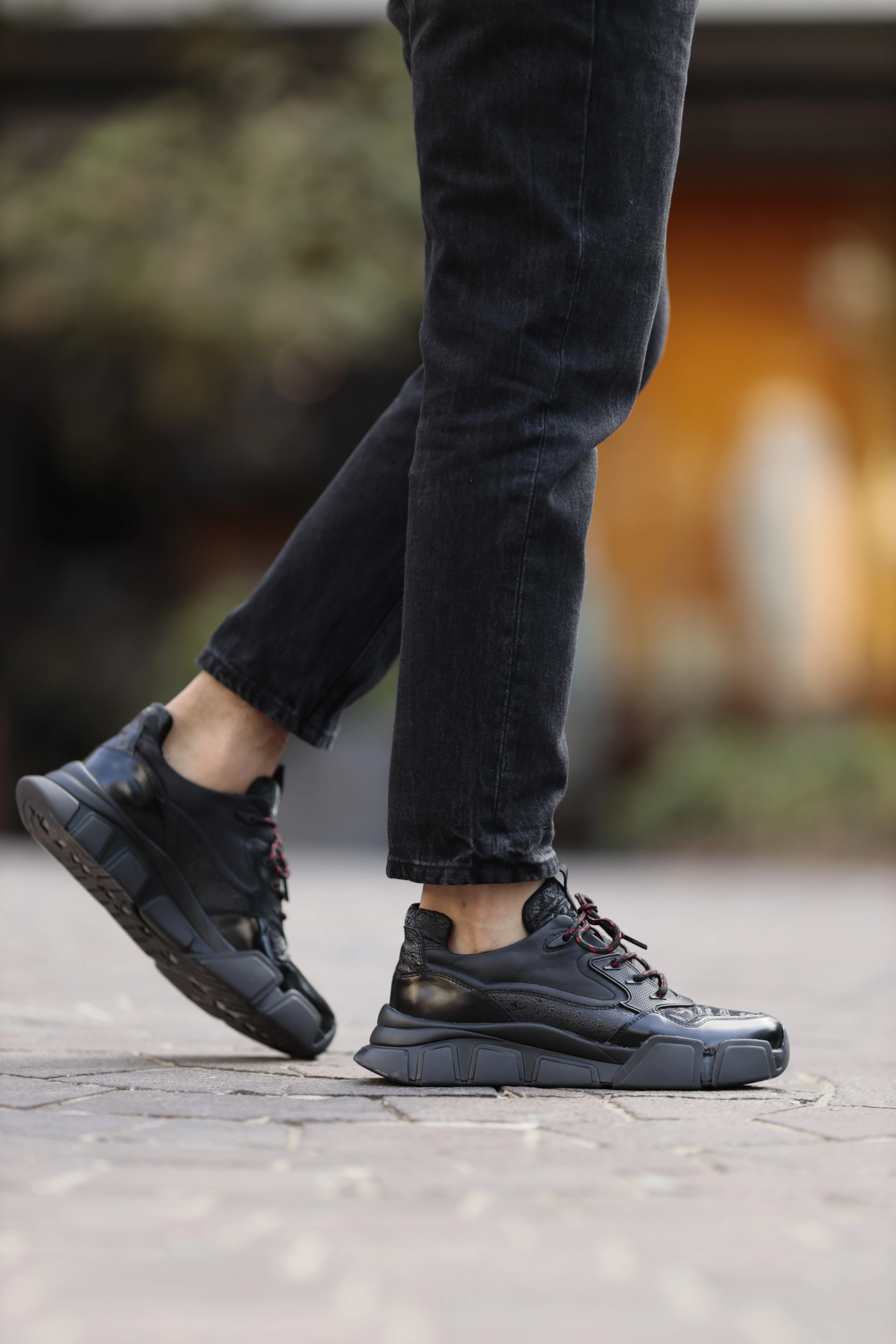 Diamond Model İthal Taban Hakiki Kombinasyonlu Deri Sneaker Ayakkabı - SİYAH 2