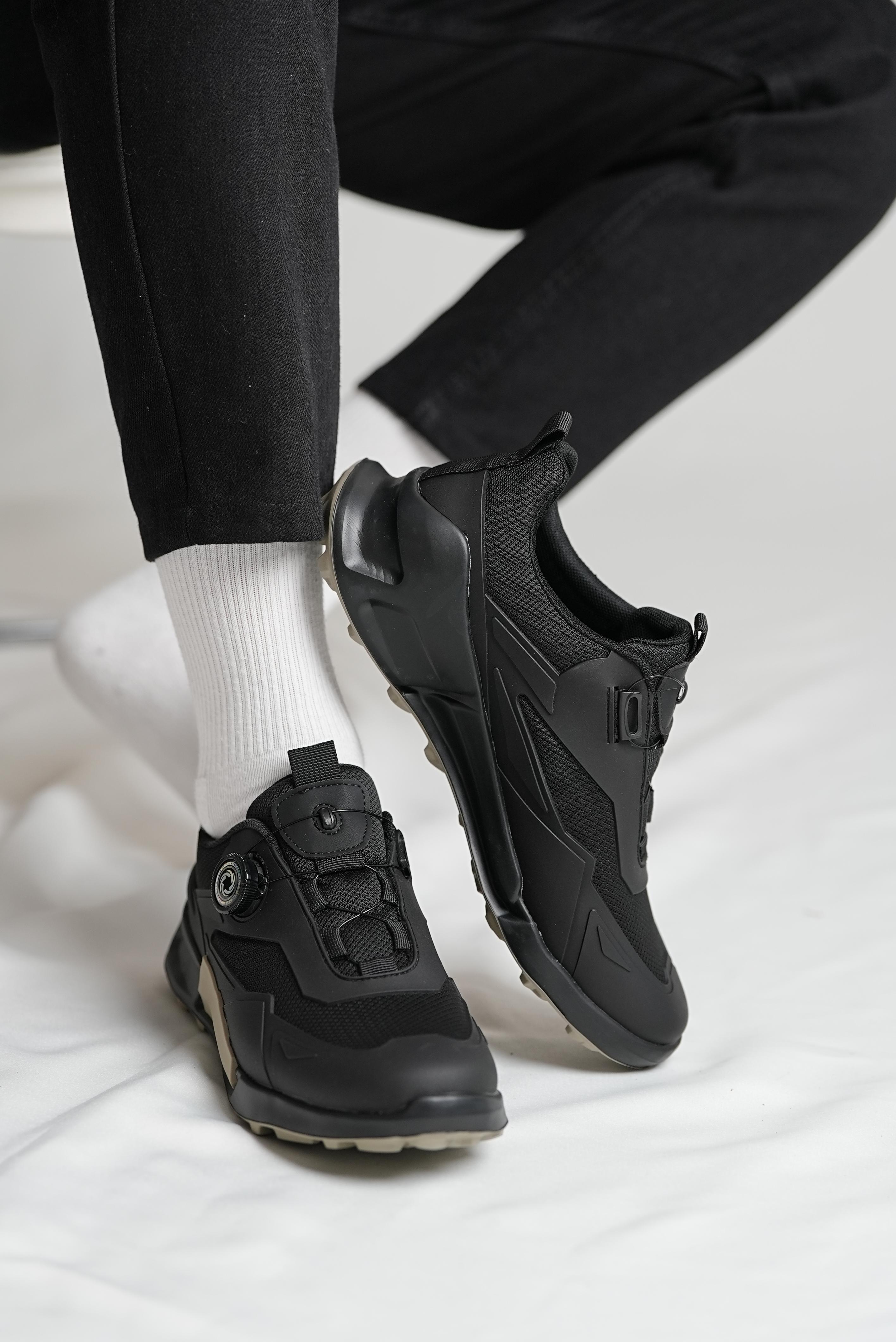 Travel Model Kombinasyonlu Deri İthal Sneaker Ayakkabı - SİYAH