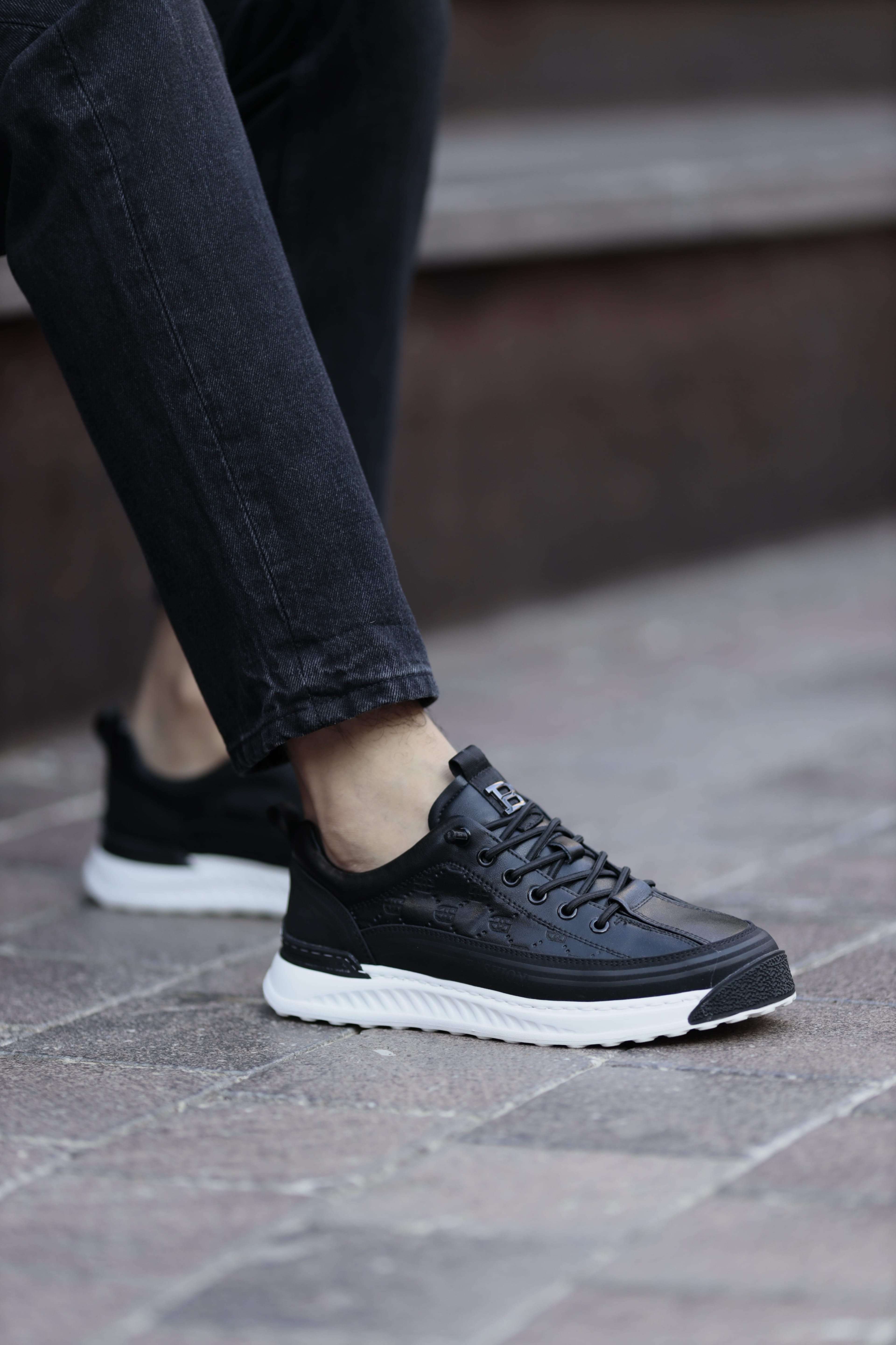 Felicity Model Kombinasyonlu Deri İthal Taban Sneaker Ayakkabı - SİYAH