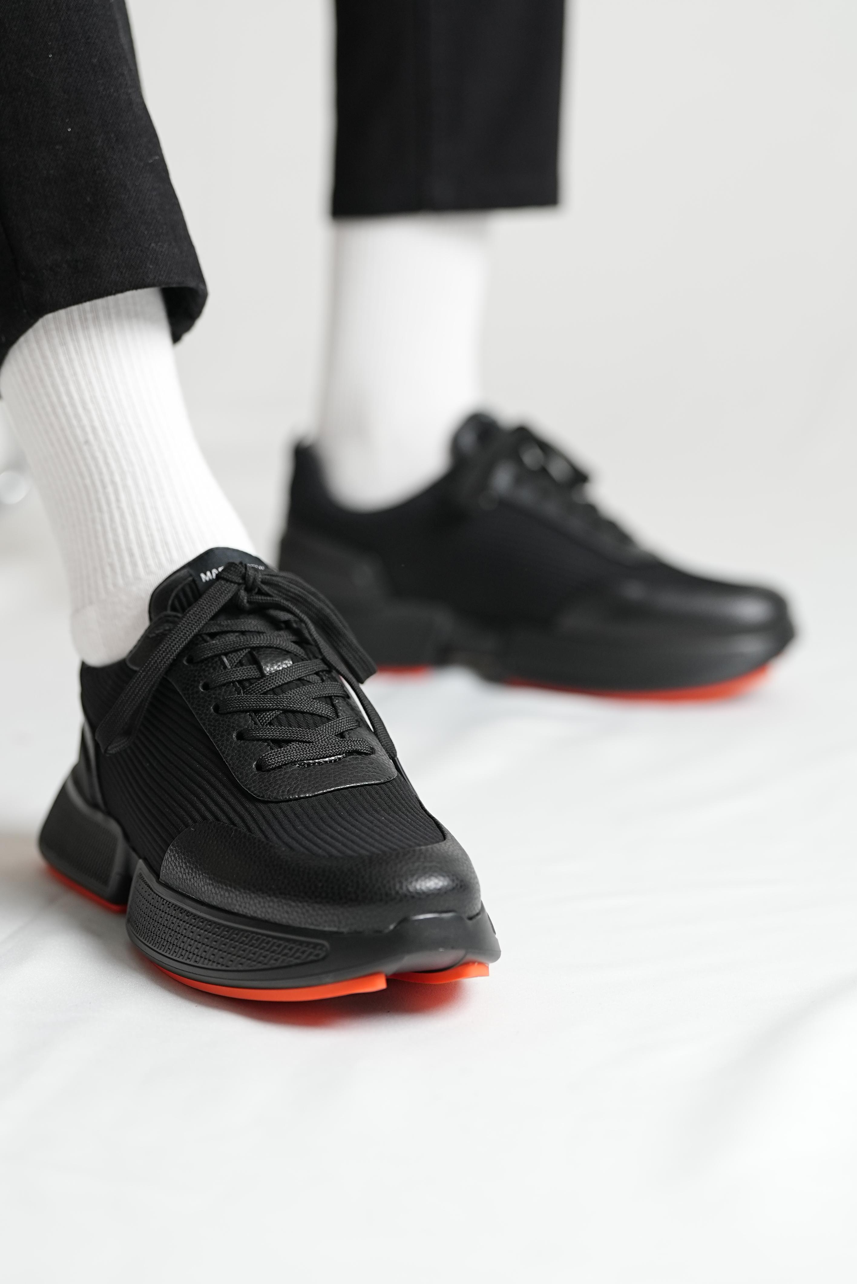 Valery Model Hakiki Kombinasyonlu Deri İthal Taban Sneaker Ayakkabı - SİYAH TABAN