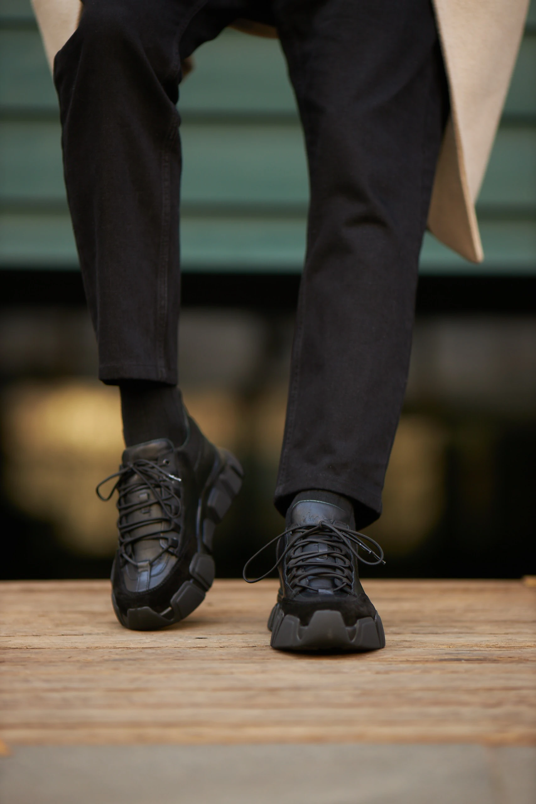 Diamond Model İthal Taban Hakiki Kombinasyonlu Deri Sneaker Ayakkabı - SİYAH TABAN