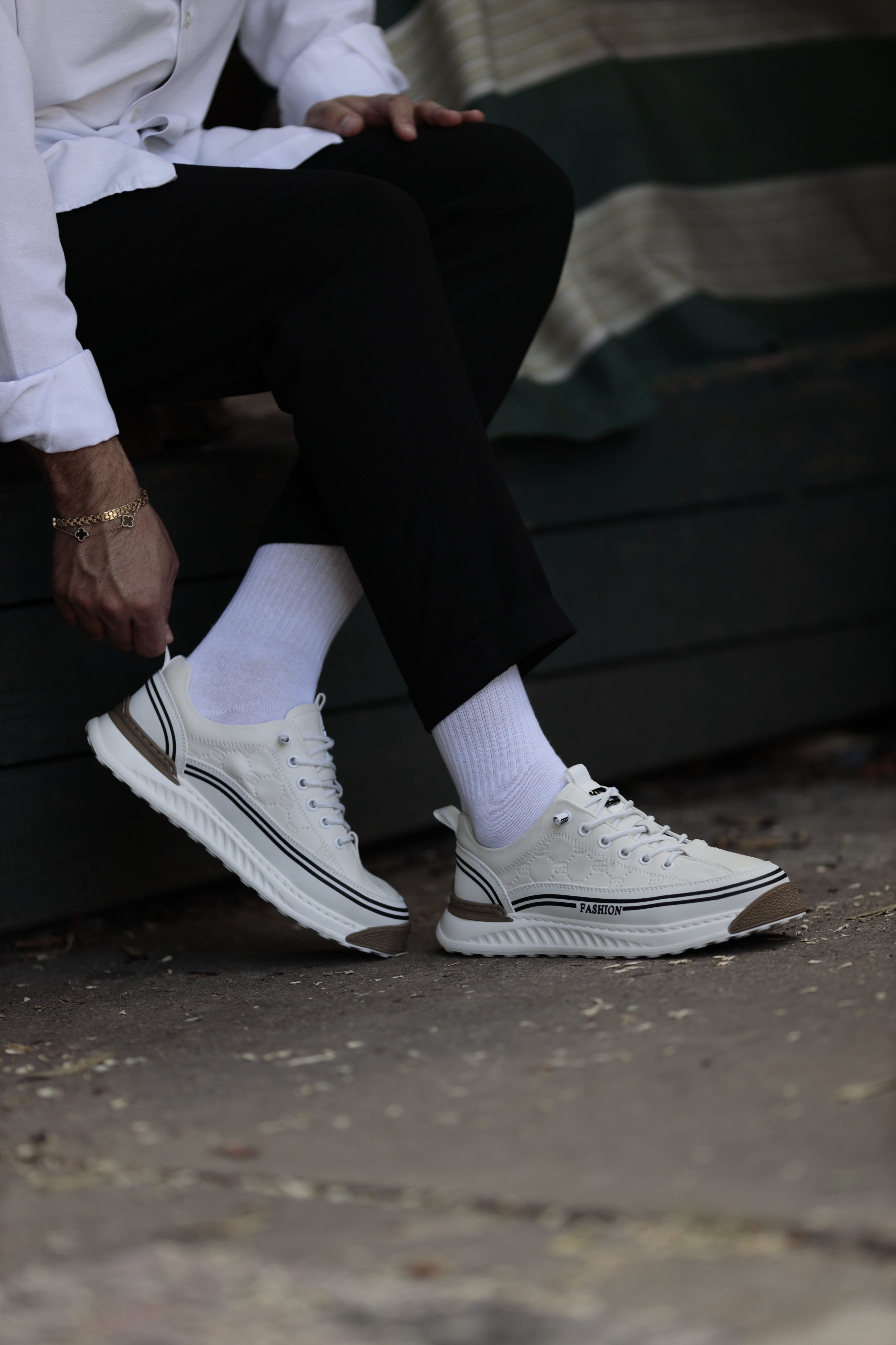 Felicity Model Kombinasyonlu Deri İthal Taban Sneaker Ayakkabı - BEYAZ